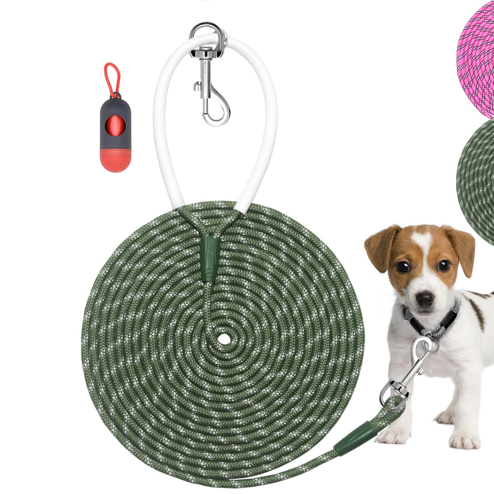Codepets Lightweight Nylon Training Leash 20FTx1/4in Green with Comfortable Silicone Handle Highly Reflective No Tangle for Dogs