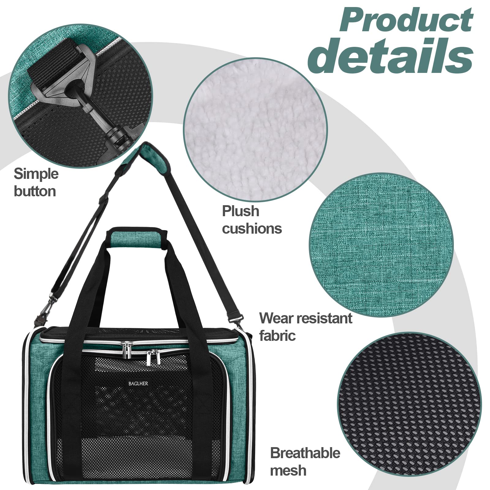 Baglher Pet Travel Carrier, Cat Carriers Dog Carrier For Small Medium Cats Dogs Puppies, Airline Approved Small Dog Carrier Soft Sided, Collapsible Puppy Carrier. Green