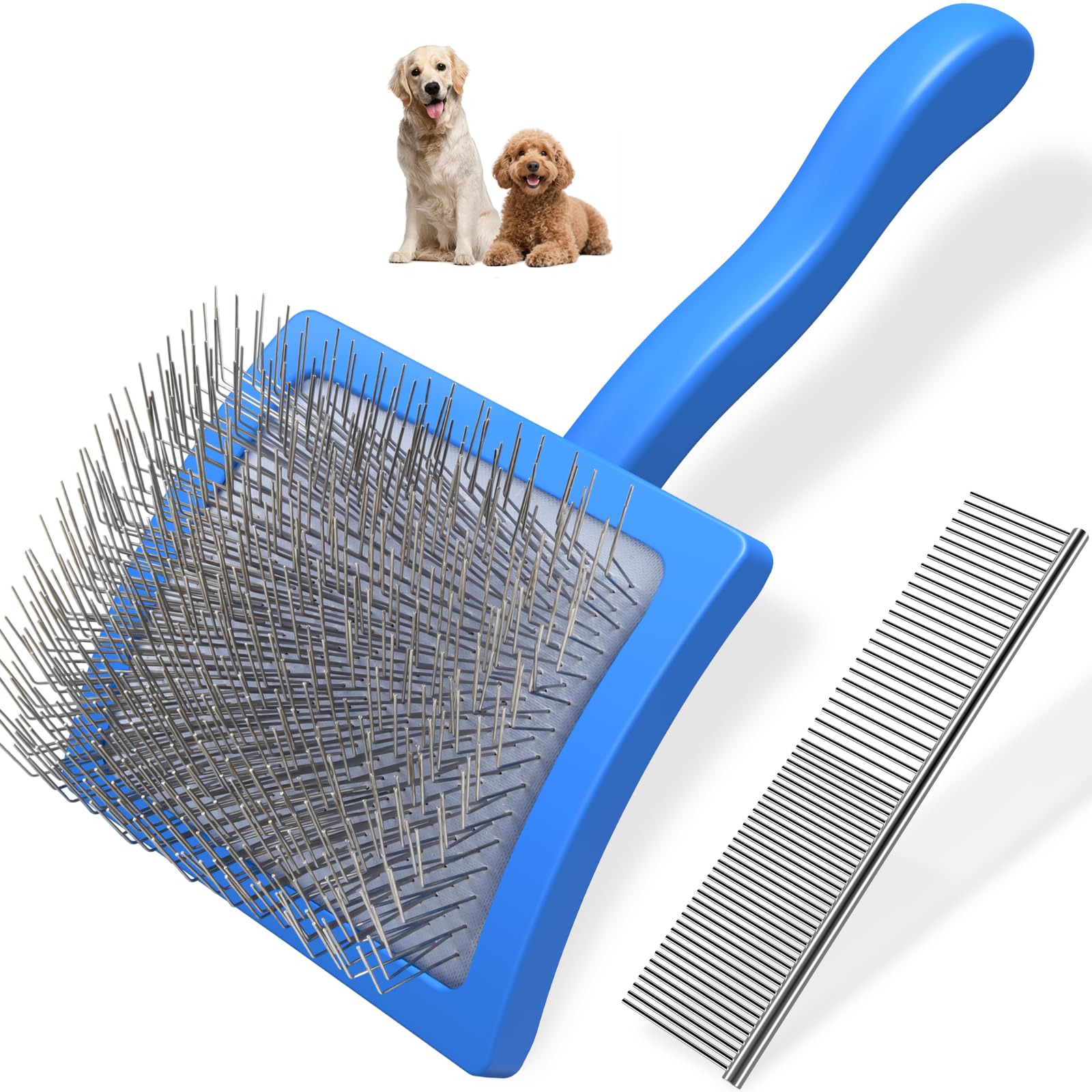 2PCS Slicker Brush for Dogs & Pet Comb,Professional Dog Grooming Brush (Goldendoodles,Poodles,Labradoodles) with Extra Long Pins