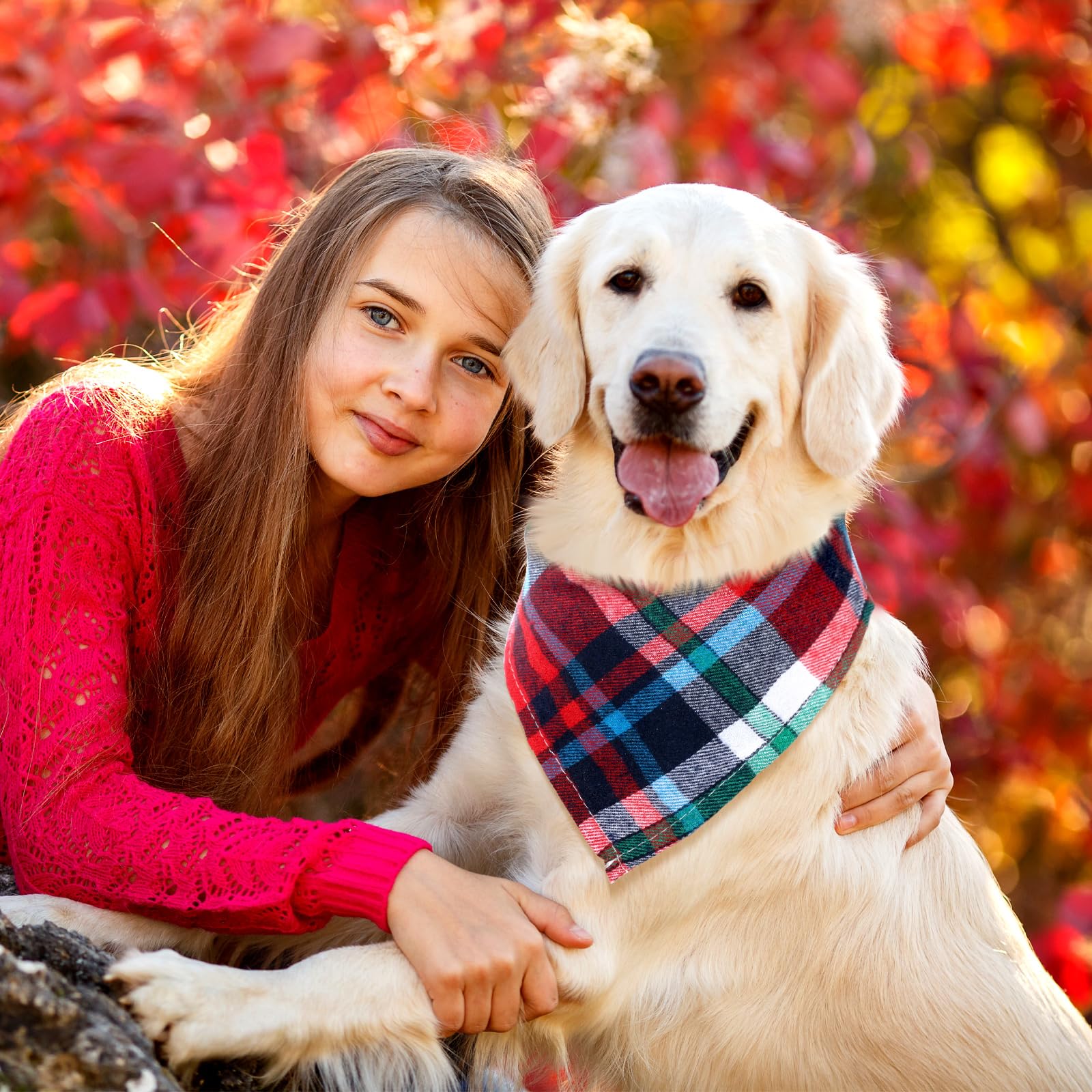 6 Pieces Triangle Dog Bandana Dog Scarf Plaid Printing Adjustable Bibs Scarf Washable Square Kerchief Bandana Set For Small To L