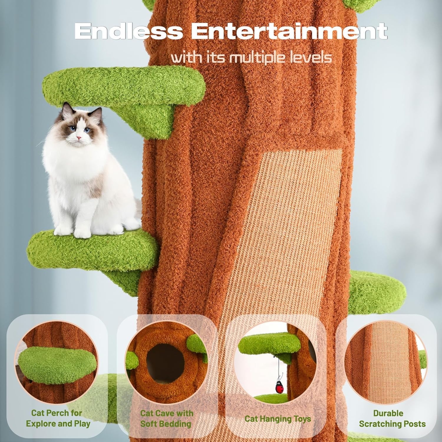 Forest Large Cat Tree,90.55'' Luxury Cat Condo For Multipul Cats,Modern Cat Tower With Scratching Post,Removable Mats For Indoor