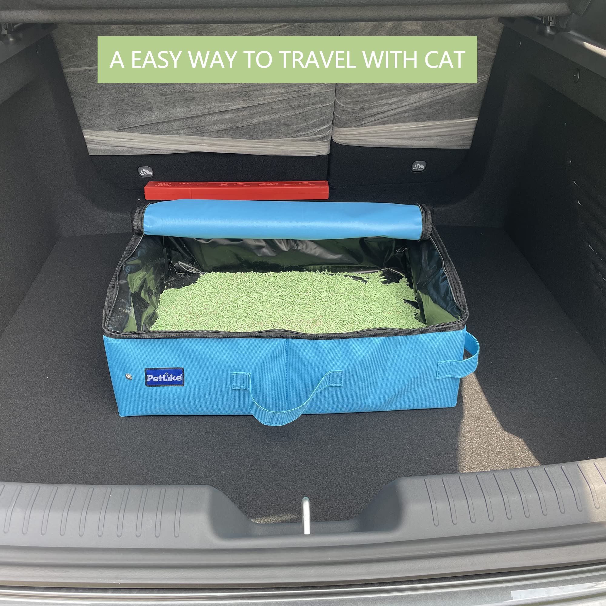 Petlike Travel Cat Litter Box, Leak-Proof Portable Litter Box, Collapsible Toilet Tray Carrier For Small Medium Cats (Large, Aqu