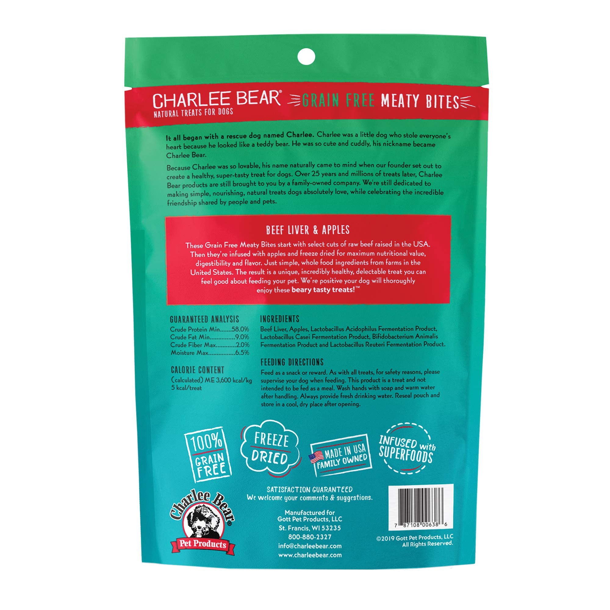 Charlee Bear Meaty Bites Dog Treats, Beef Liver & Apples, 2.5oz