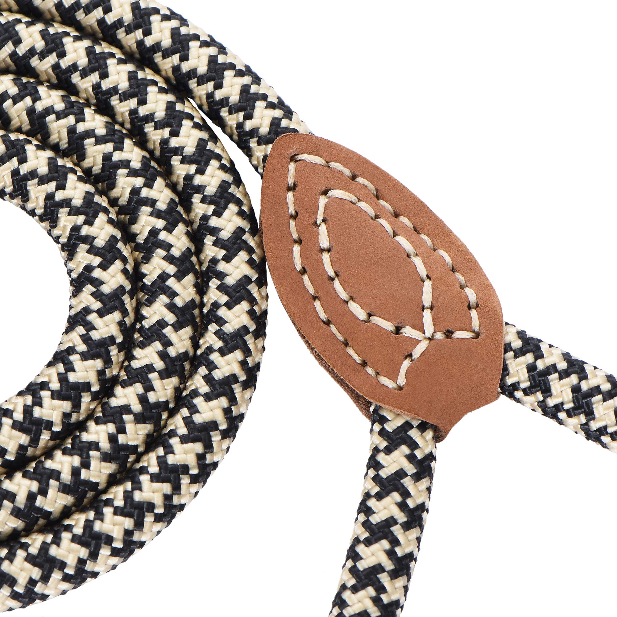 Mile High Life | Mountain Climbing Dog Rope Leash With Heavy Duty Metal Sturdy Clasp | Genuine Leather Tailored Connection With Strong Stitches (Black Khaki, 48 Inch (Pack Of 1))