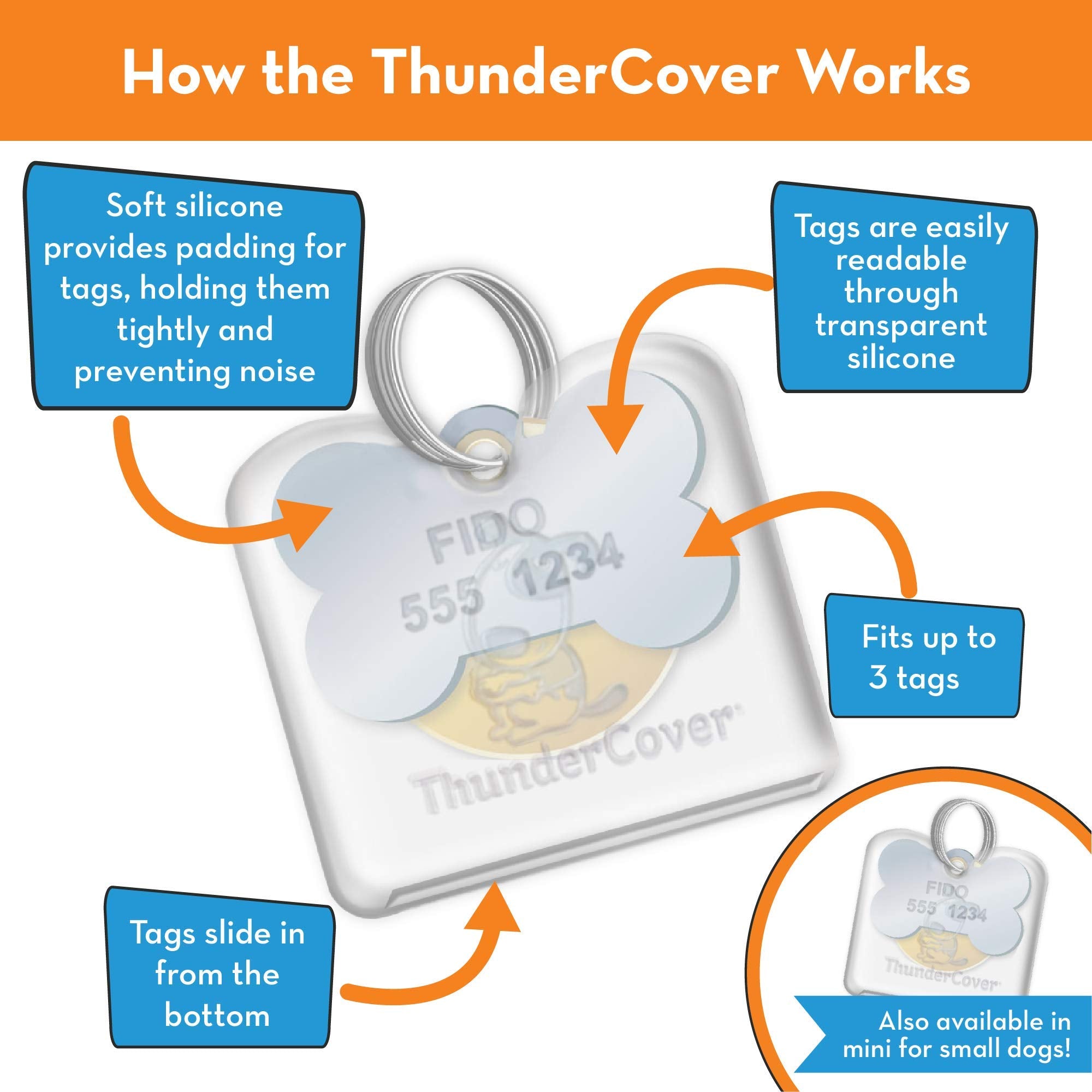 Thundercover Dog Tag Silencer, Standard, Clear
