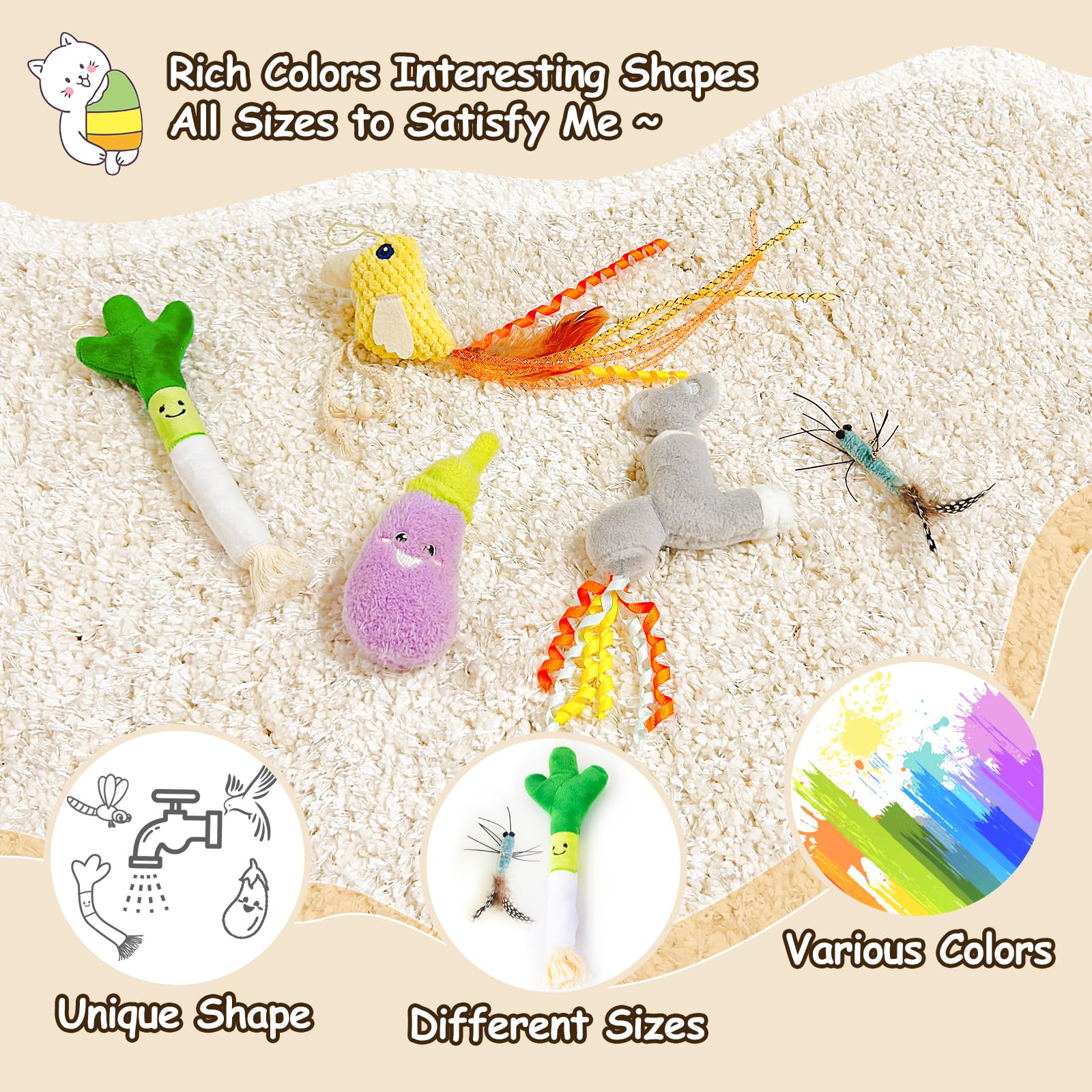 Orsda Cat Toys Sets, 5 Pack, Catnip Crinkle Sound, Interactive Kitten Kicker For Indoor Kitty Exercise Toys, Soft And Durable Bi