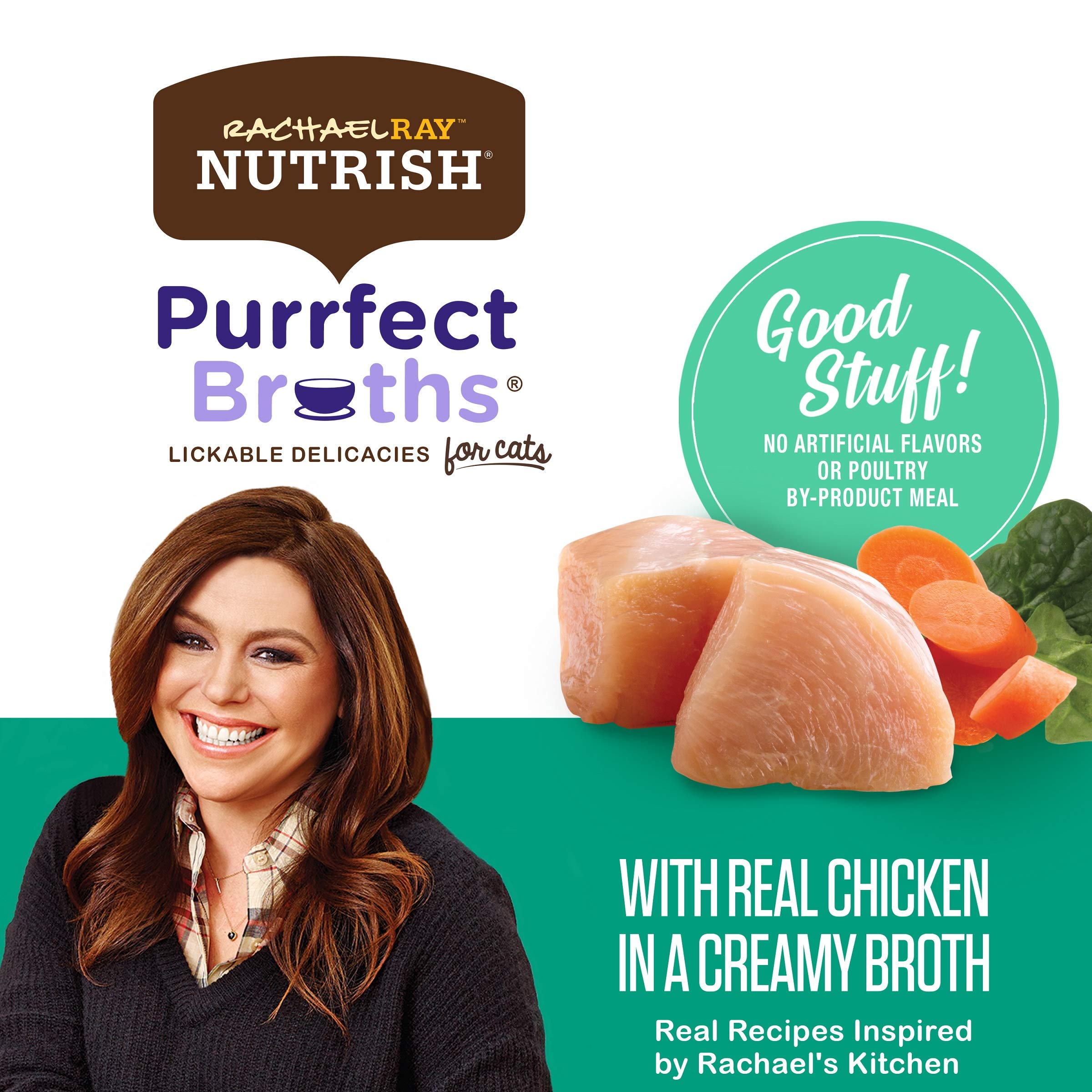 Rachael Ray Nutrish Purrfect Broths Wet Cat Food, Creamy Chicken Bisque with White Meat Chicken & Veggies Recipe, 1.4 Ounce Pouc