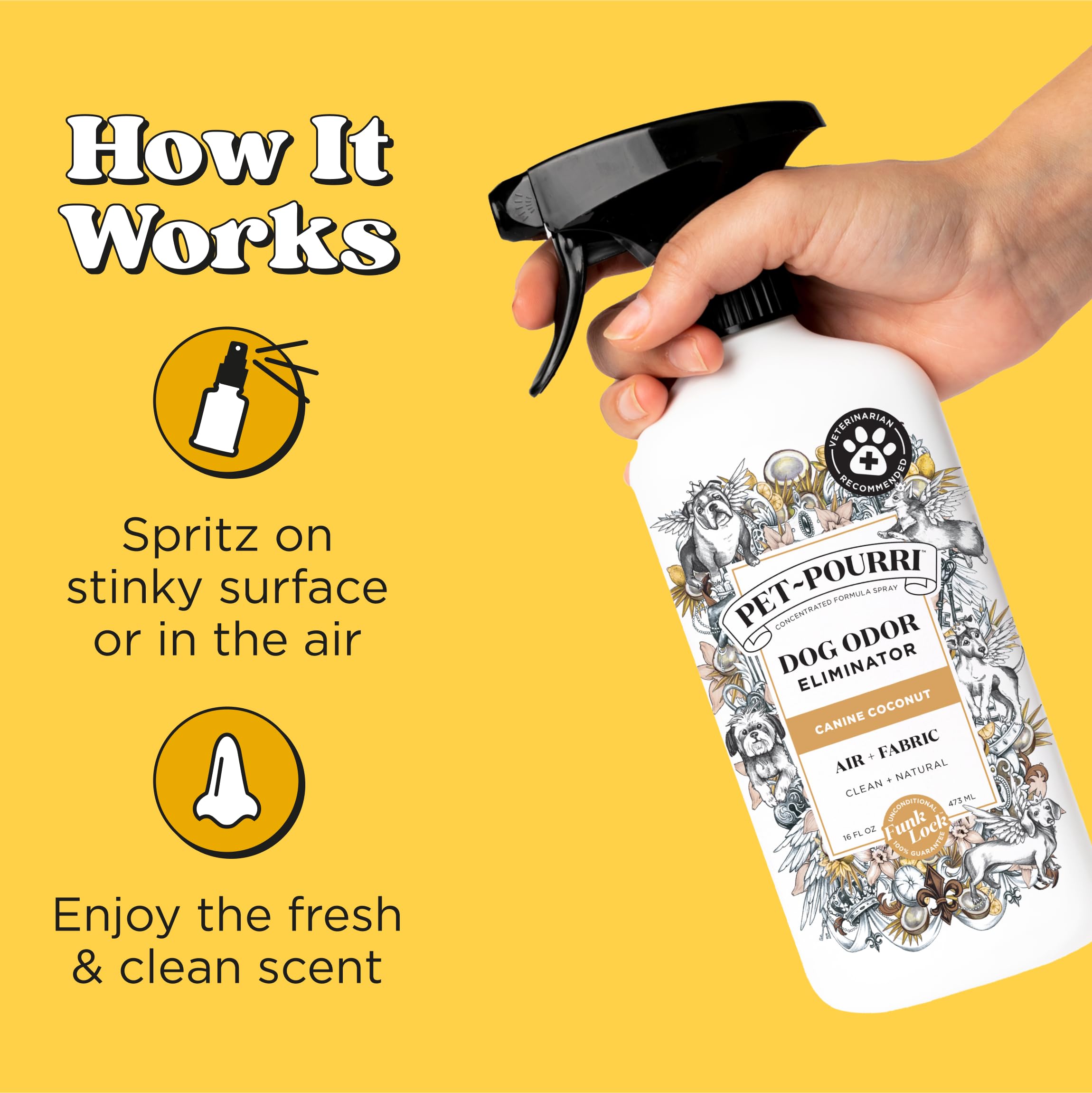 Pet-Pourri Pet Odor Air + Fabric Odor Eliminator Spray, Canine Coconut, 16 Fl Oz