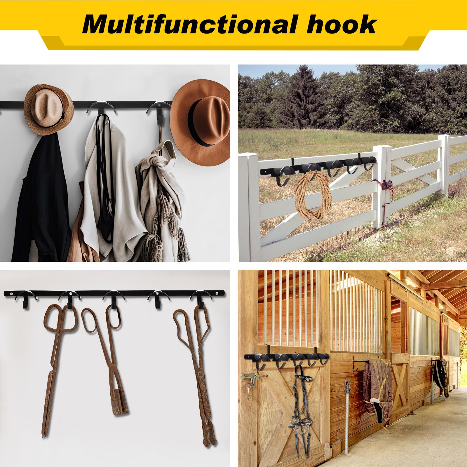 Zonon 2 Pack Horse Tack Bridle Hooks 10 Count Long Metal Horse Bridle Rack Detachable Stall Wall Mount Hanger for Tack Harness H
