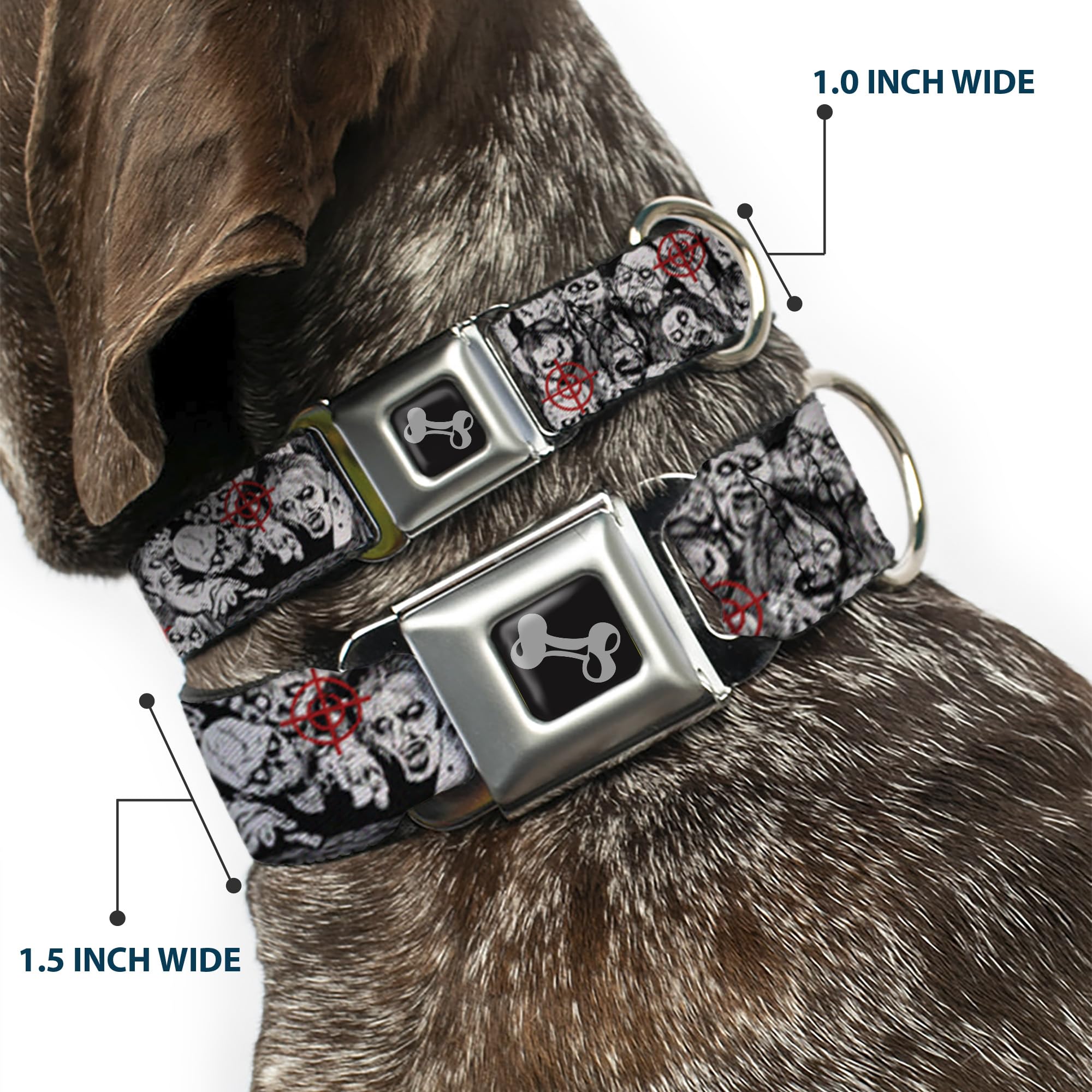 Buckle-Down Seatbelt Buckle Dog Collar - Zombie Killer W/Stacked Zombies Sketch - 1.5'' Wide - Fits 13-18'' Neck - Small