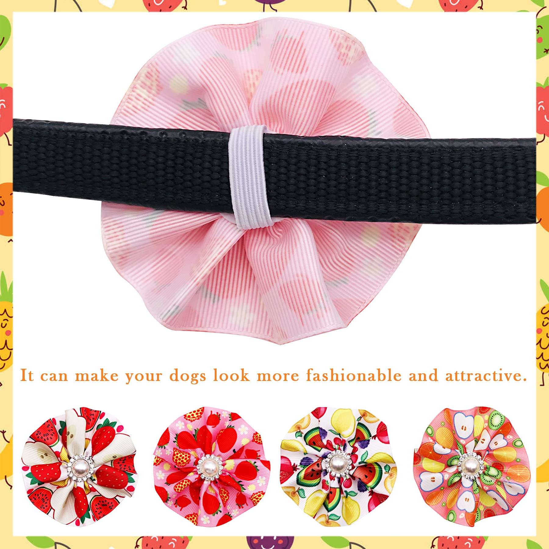 Jpgdn 12Pcs Dog Collar Flowers Bows Attachment Sliders Summer Fruit For Small Medium Girl Female Cat Puppy Alpaca Rabbit Neck Bo