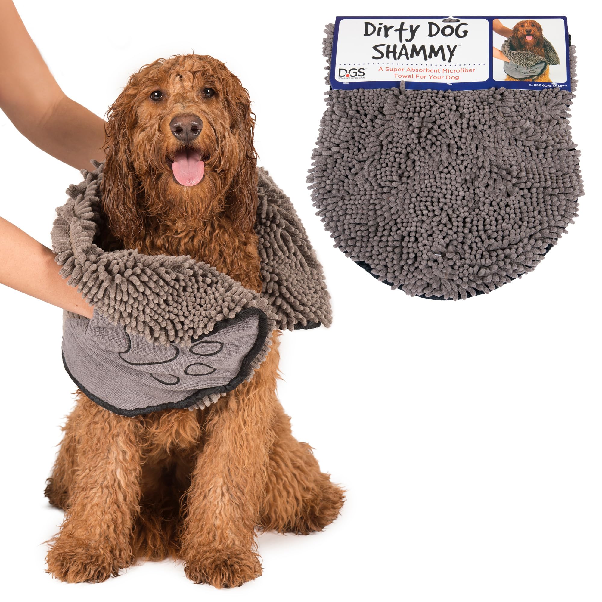 Dog Gone Smart The Dirty Dog Shammy - Fast Drying Plush Shammy Towel With Dual Hand Pockets And Elastic - Super Absorbent Microf