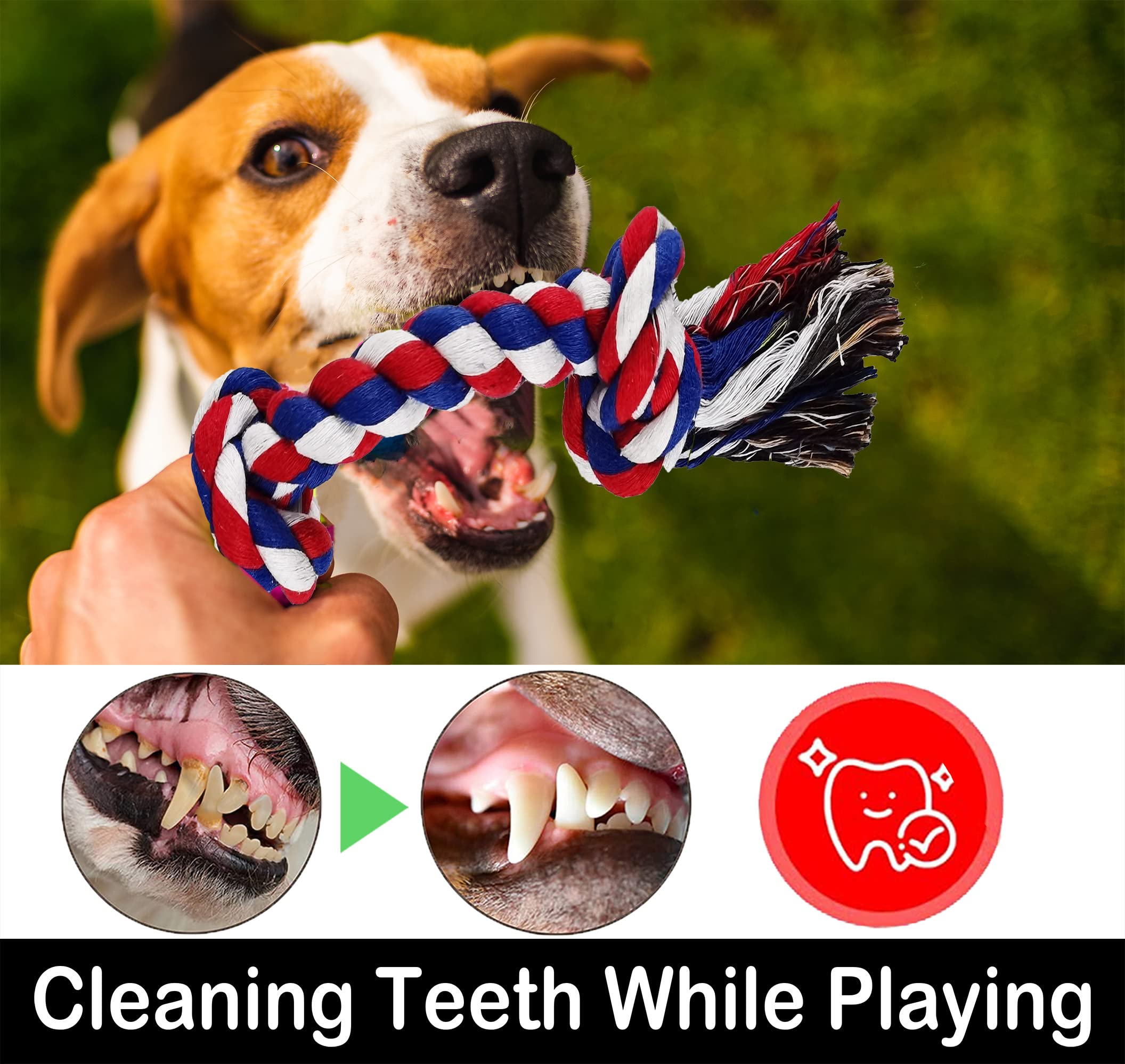 LosFong Large Dog Chew Toys for Aggressive Chewers, 12 Pack Indestructible Dog Rope Toys for Large Breeds, Heavy Duty Dental Dog