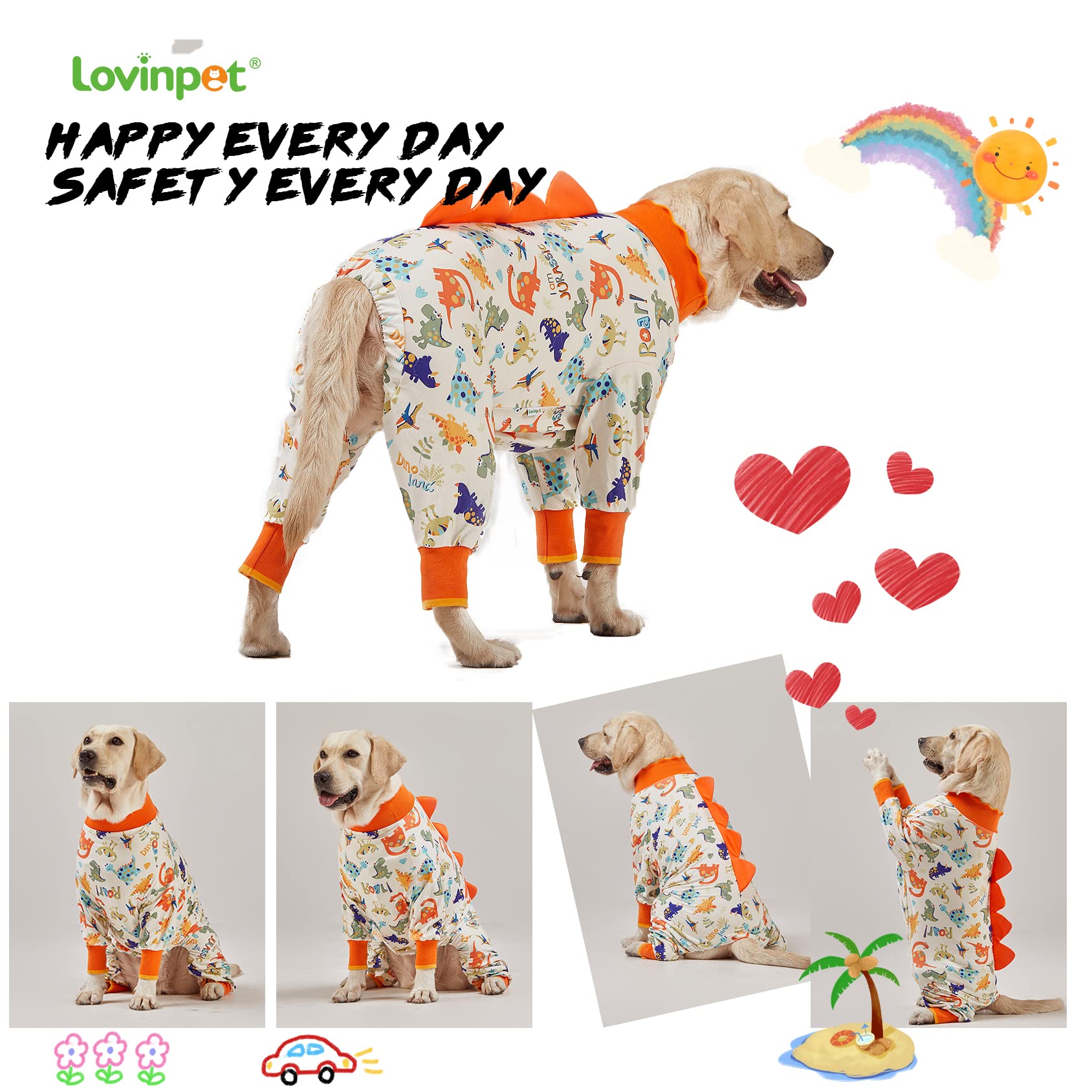 Lovinpet Large Dog Pajamas, Anti Licking, Recovery Suit, Lightweight Jurassic Knit, Uv For Large Dogs/L