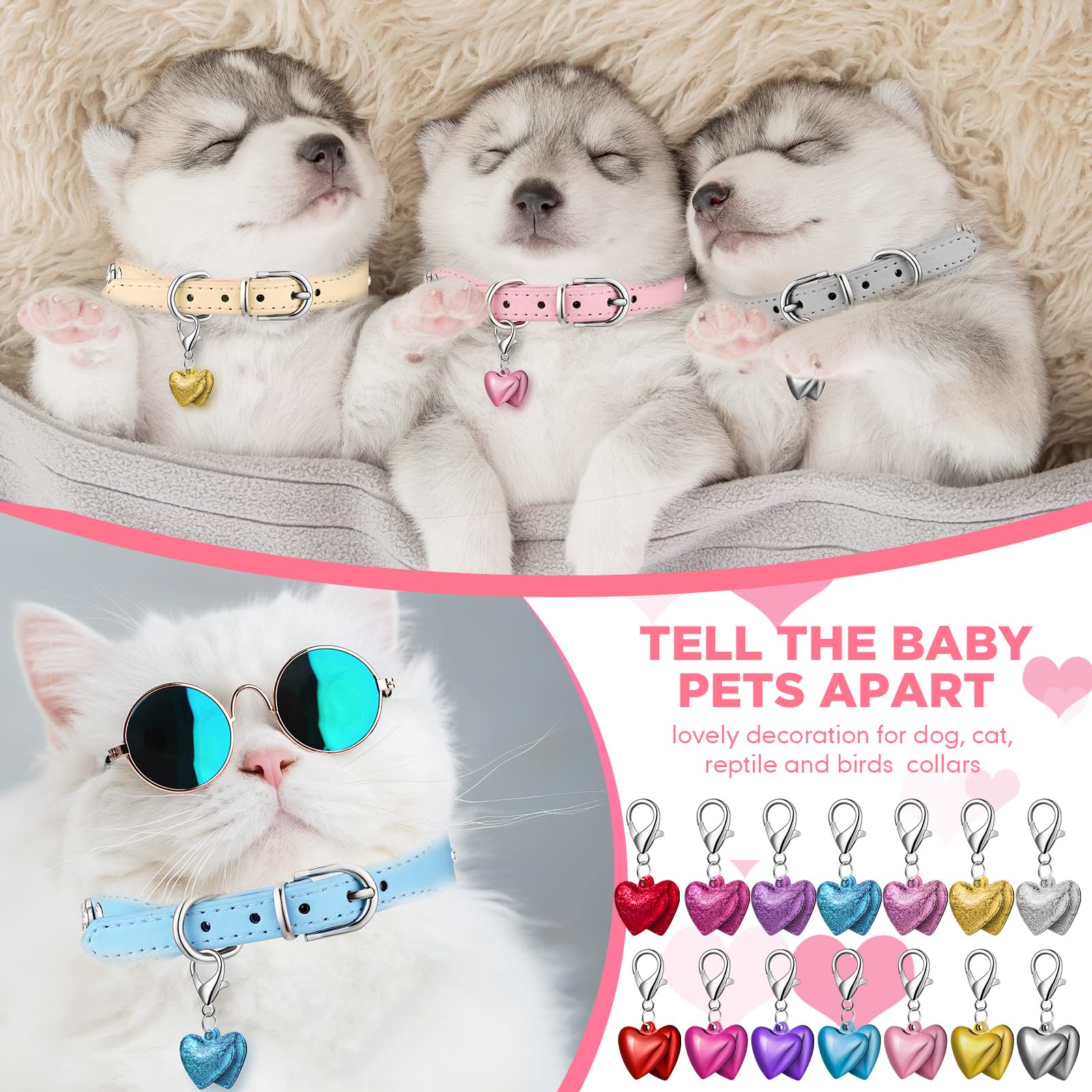 Kajaia 14 Sets Collar Charms Cat Bell For Dog Collar Heart Pet Cat Bell Dog Collar Bell Colorful Small Cat Collar Bells Pet Pend