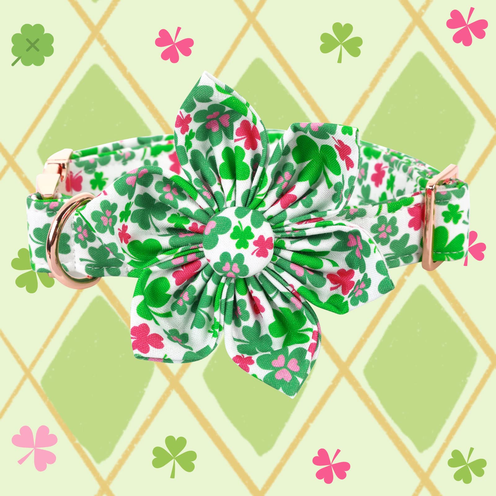 Elegant Little Tail Lucky Clover Dog Collar, Cute Detachable Dog Collar With Flower, Gift Pet Collar Adjustable Dog Collar For Medium Dogs