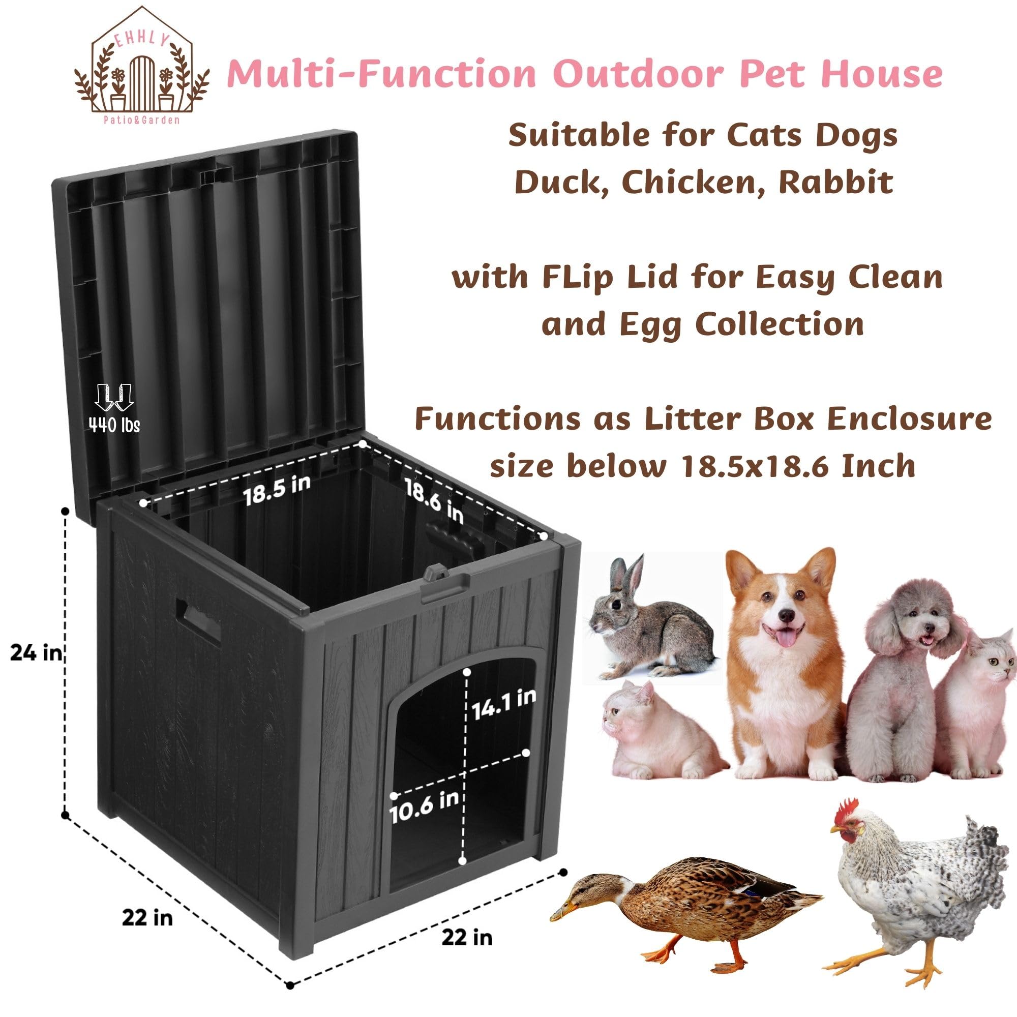 Ehhly Outdoor Cat House For Winter Waterproof, Outside Multiple Kitty Feral Cat Houses, Outdoor Cat Litter Box Enclosure Weather