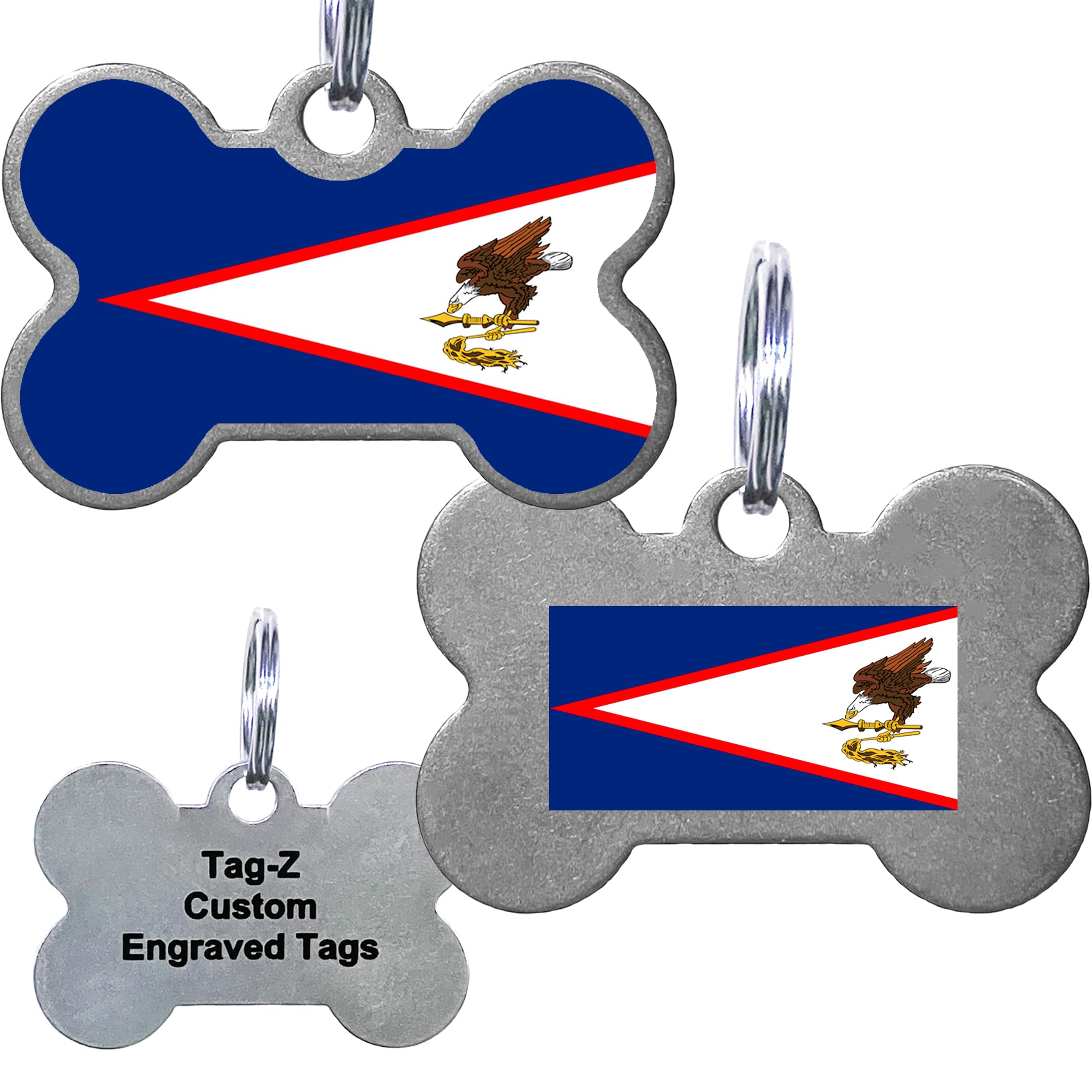 American Samoa Flag Pet Id Tags, Custom Printed And Laser Engraved Bone
