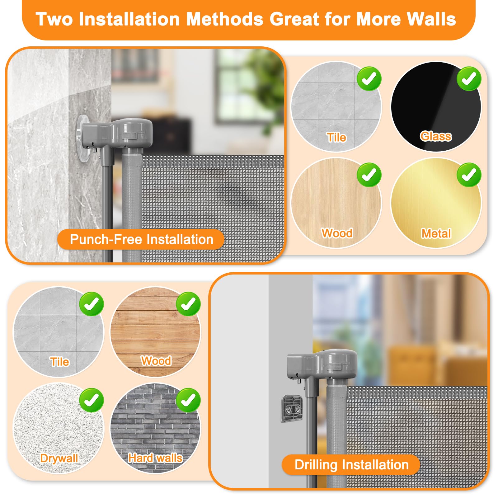 Reinforced No Drill 100'' Wide Retractable Baby Gates for Doorways No Drilling Extra Long Baby Gates Indoor Extra Long Retractab