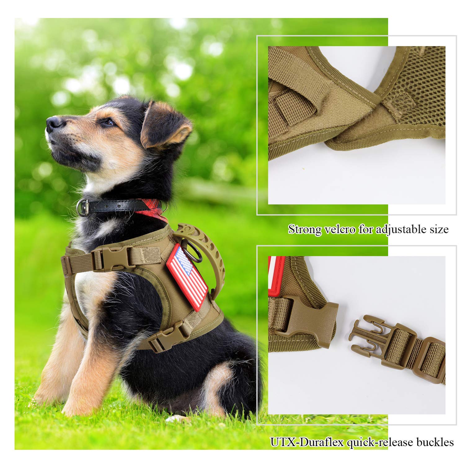 Hanshengday Tactical Service Dog Harness Vest,K9 Adjustable Military Working Harness Water-Resistant Comfortable Training MOLLE
