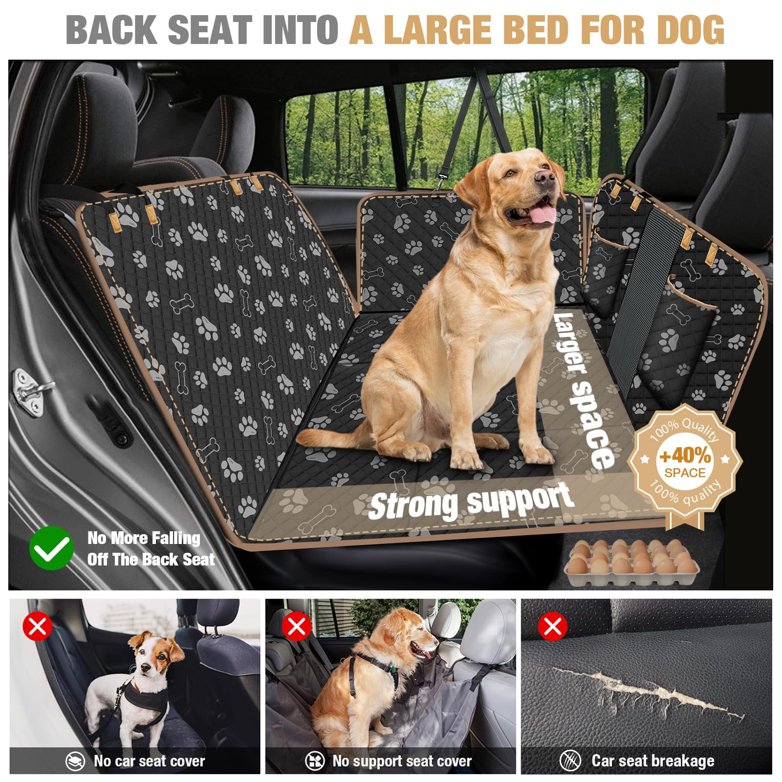 Lekereise Dog Car Seat Cover For Back Seat,Hard Bottom Dog Hammock For Car,Camping Air Mattress, Hammock Travel Bed For Car Suv