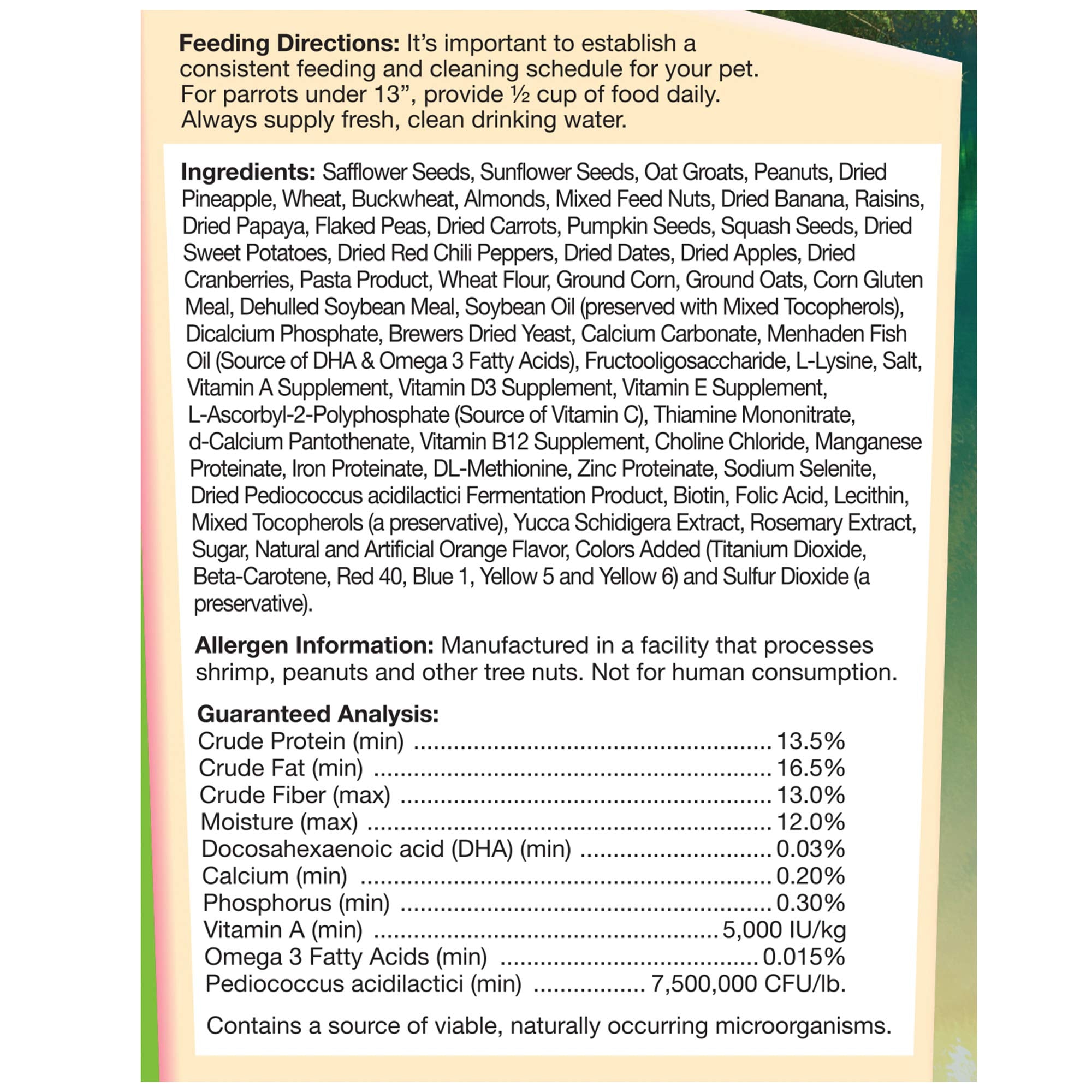 F.M. Browns Tropical Carnival Gourmet Bird Food for Parrots, African Greys, and Conures Under 13, Probiotics for Digestive Heal