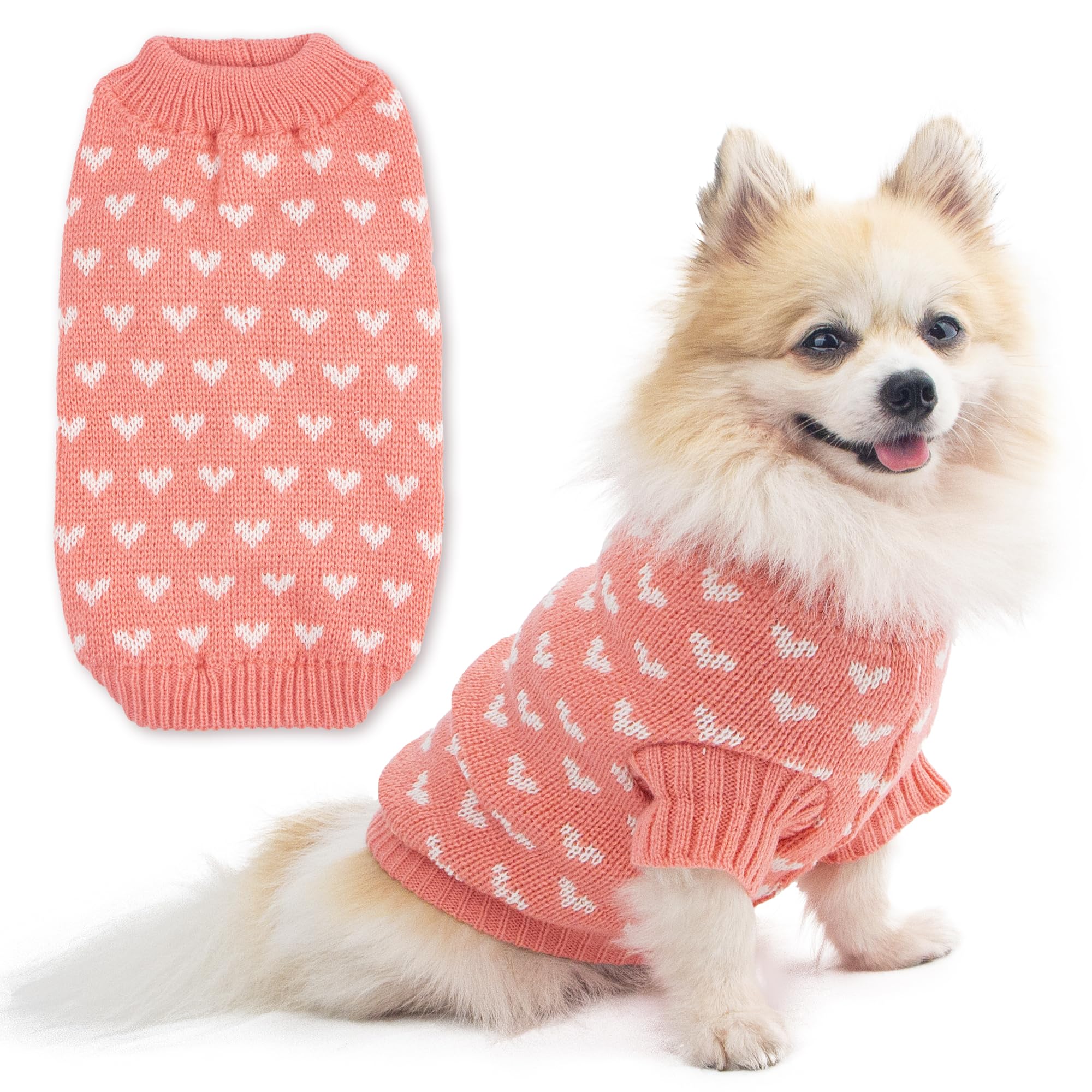 Dog Sweater Heart Puppy Sweater Warm Soft Pet Cloth Dog Outfits For Small Dogs And Cats (Pink, M)