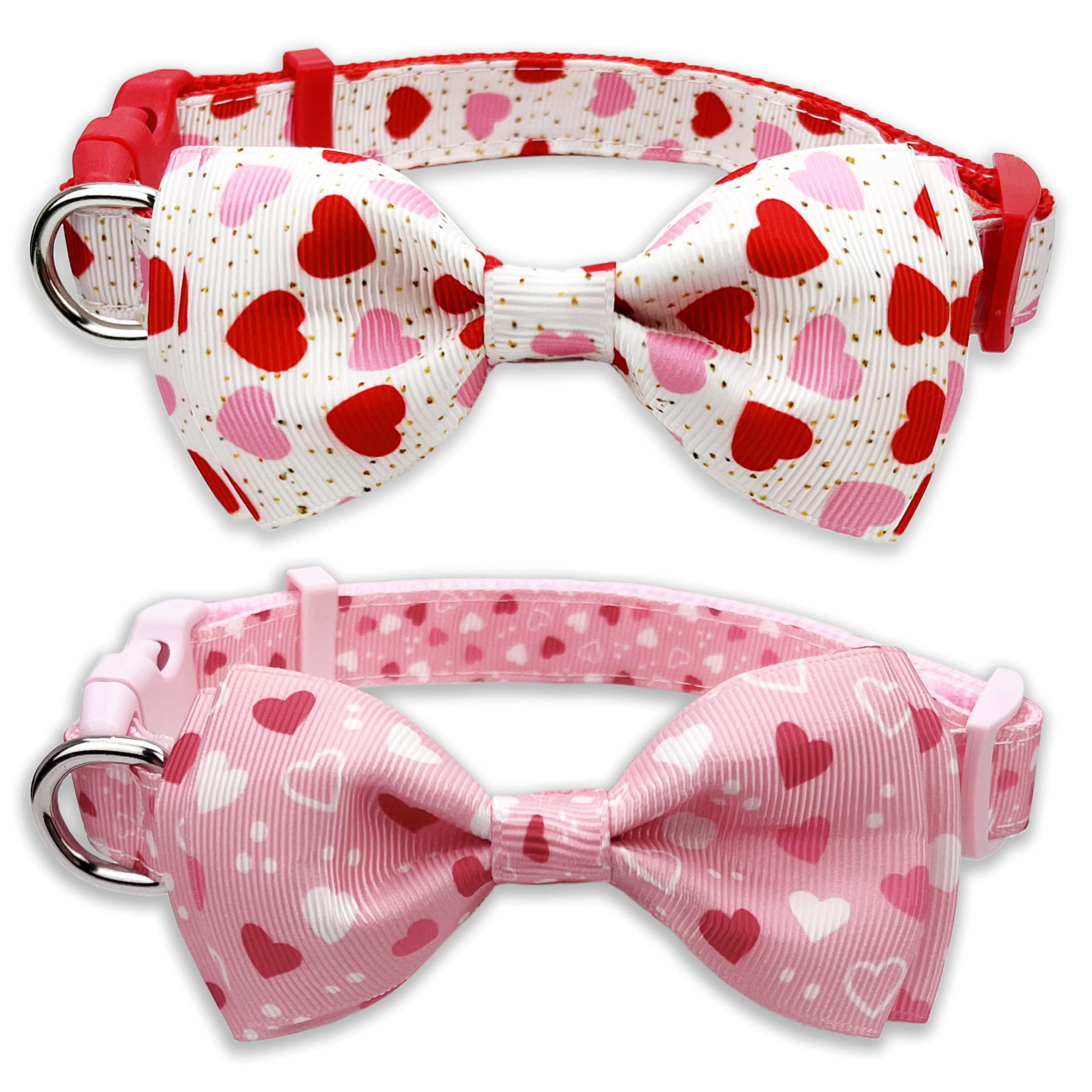2 Pack Valentine Holiday Collar with Bow Tie, Heart Dog Collar for Large Medium Small Pets Puppies (Medium)