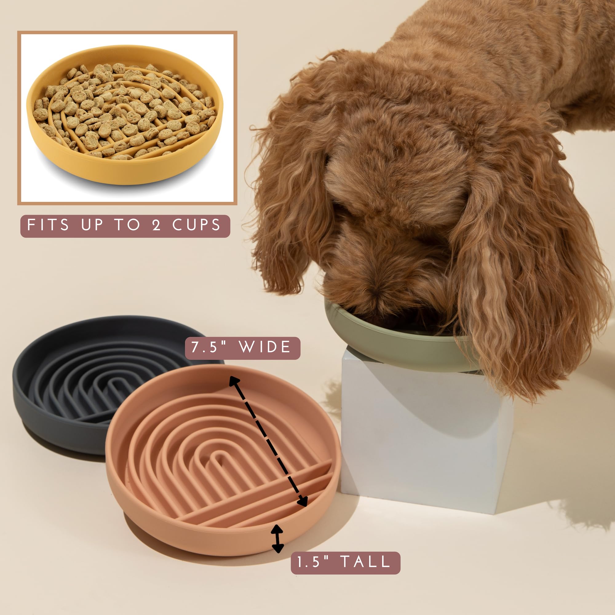 Should We Go? Slow Feeder Dog Bowl, Silicone Puzzle Mat, Medium Size, Honey Color