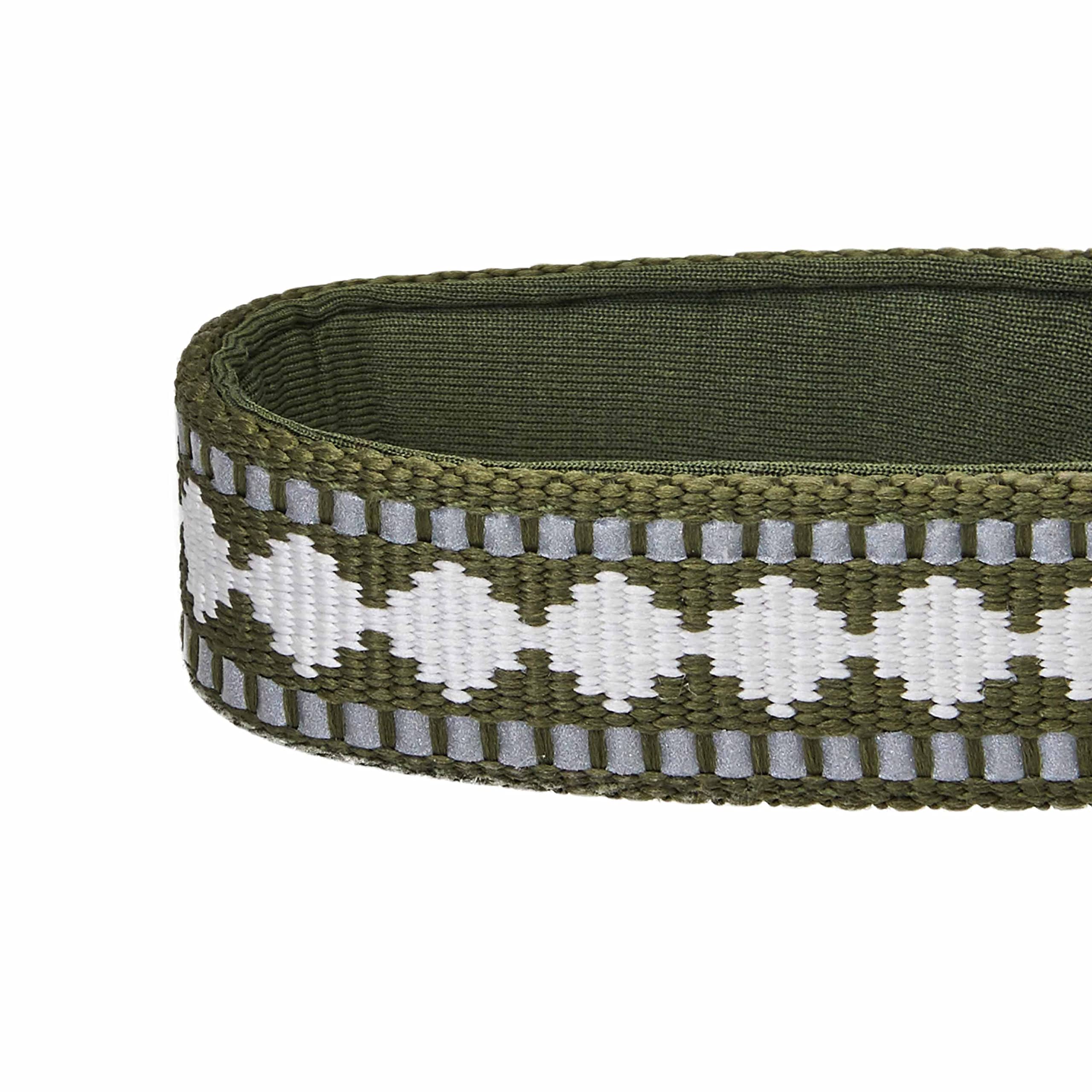 Blueberry Pet 3 Colors 3M Reflective Jacquard Neoprene Padded Adjustable Dog Collar, Olive, Small, Neck 12''-16''