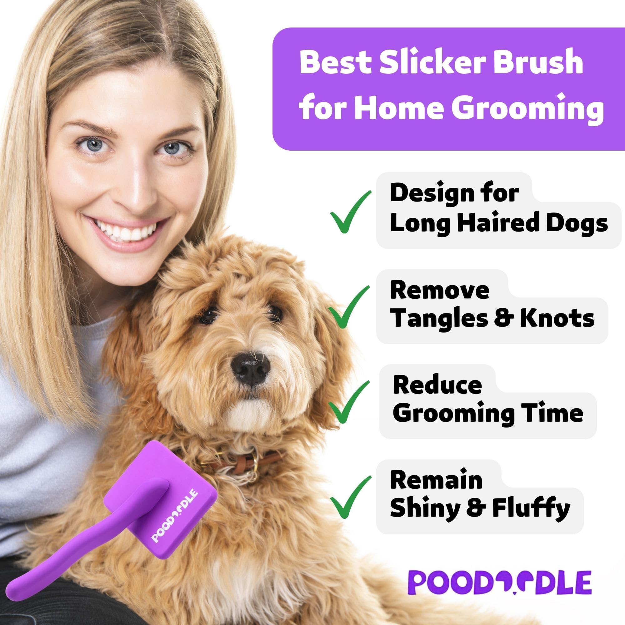 Poodoodle Small Slicker Brush, Purple, Hair Brush For Curly Wavy Haired Dogs - Poodles, Doodles, Bichon, Bernese Mountain Dog, C