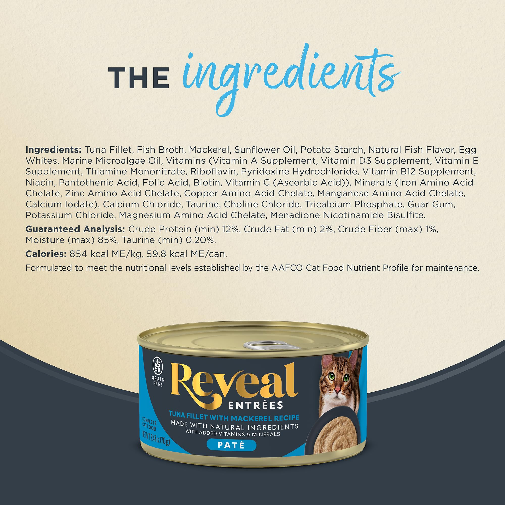 Reveal Entr  es Natural Wet Cat Food Pat  , Grain-Free with Added Vitamins & Minerals, Carrageenan-Free and High Protein, Tuna F