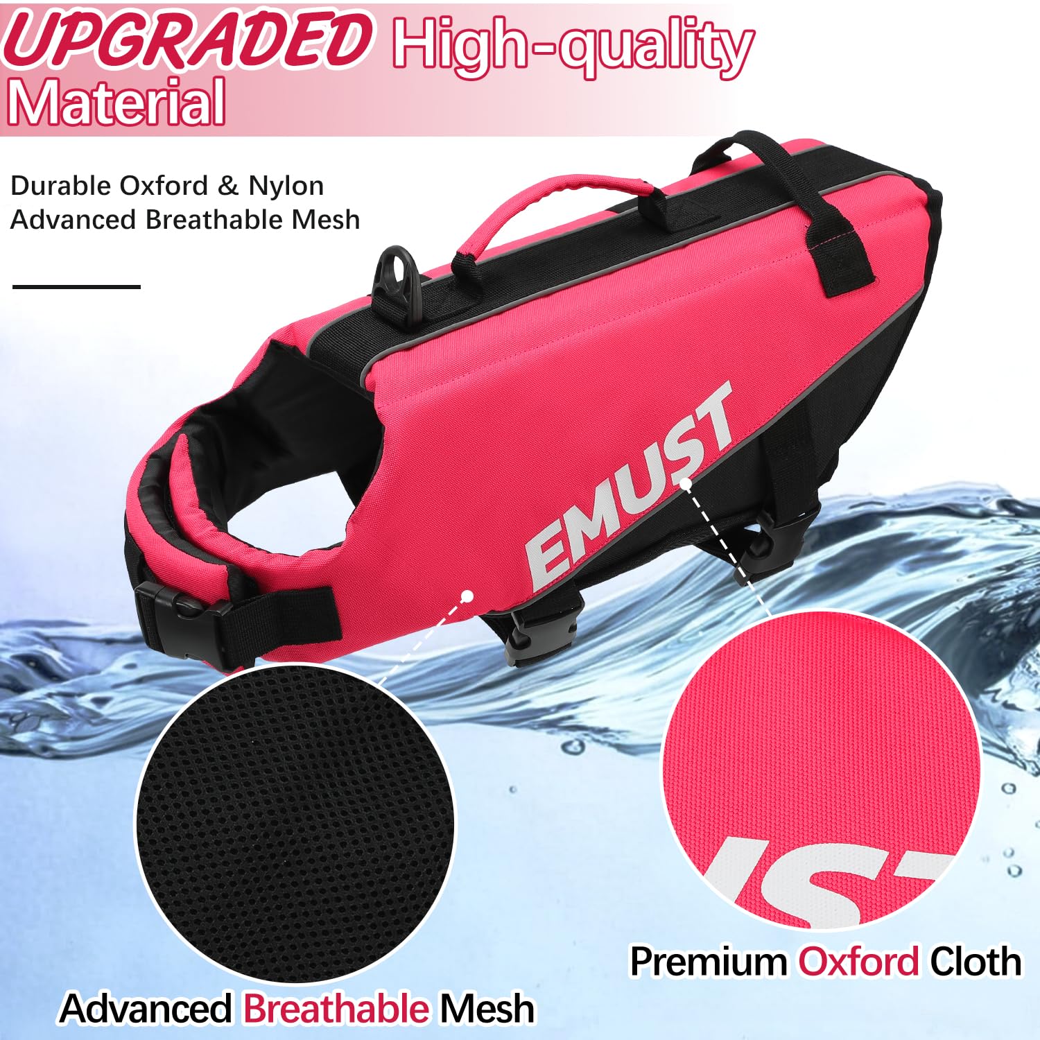 Emust Dog Life Vests, Adjustable Pet Life Jacket With Rescue Handle, Dog Flotation Vest For Small/Medium/Large Dogs, Xs, Rosepin