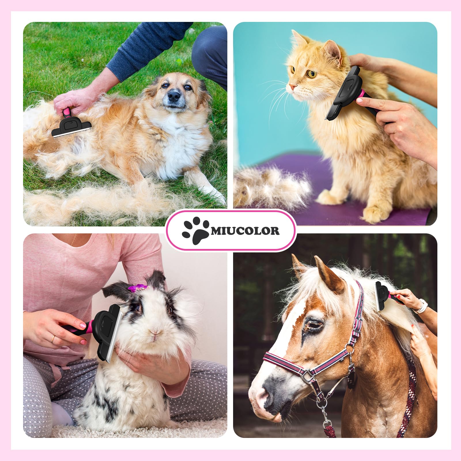 Miu Color Long Hair Pet Grooming Brush, Deshedding Tool For Medium And Large Dogs & Cats, Effectively Reduces Shedding By Up To 95% For Pet Hair, Pink