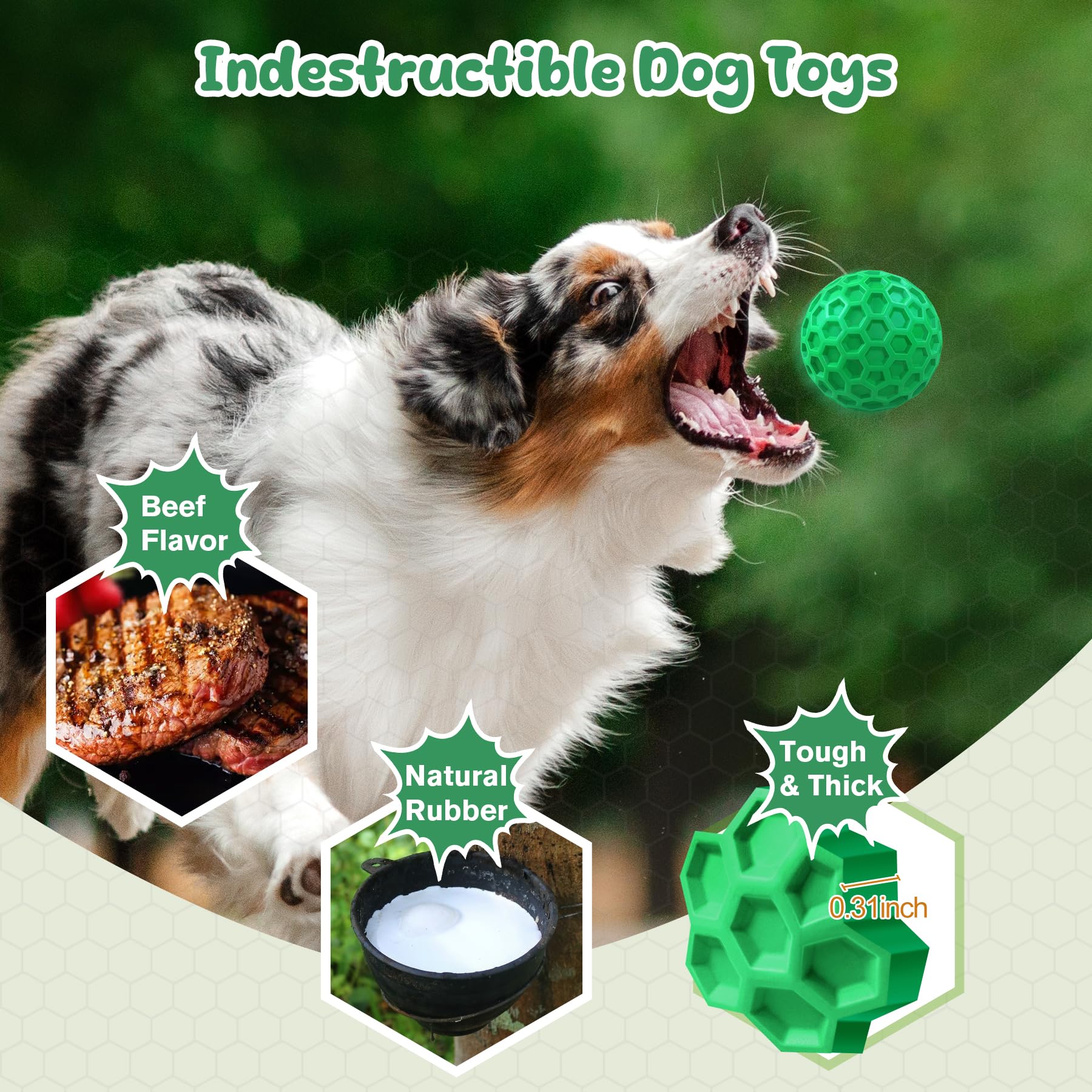 Zrifaqesw Tough Dog Chew Toys For Aggressive Chewers, Indestructible Dog Balls For Aggressive Chewers, Squeaky Balls For Dogs, S