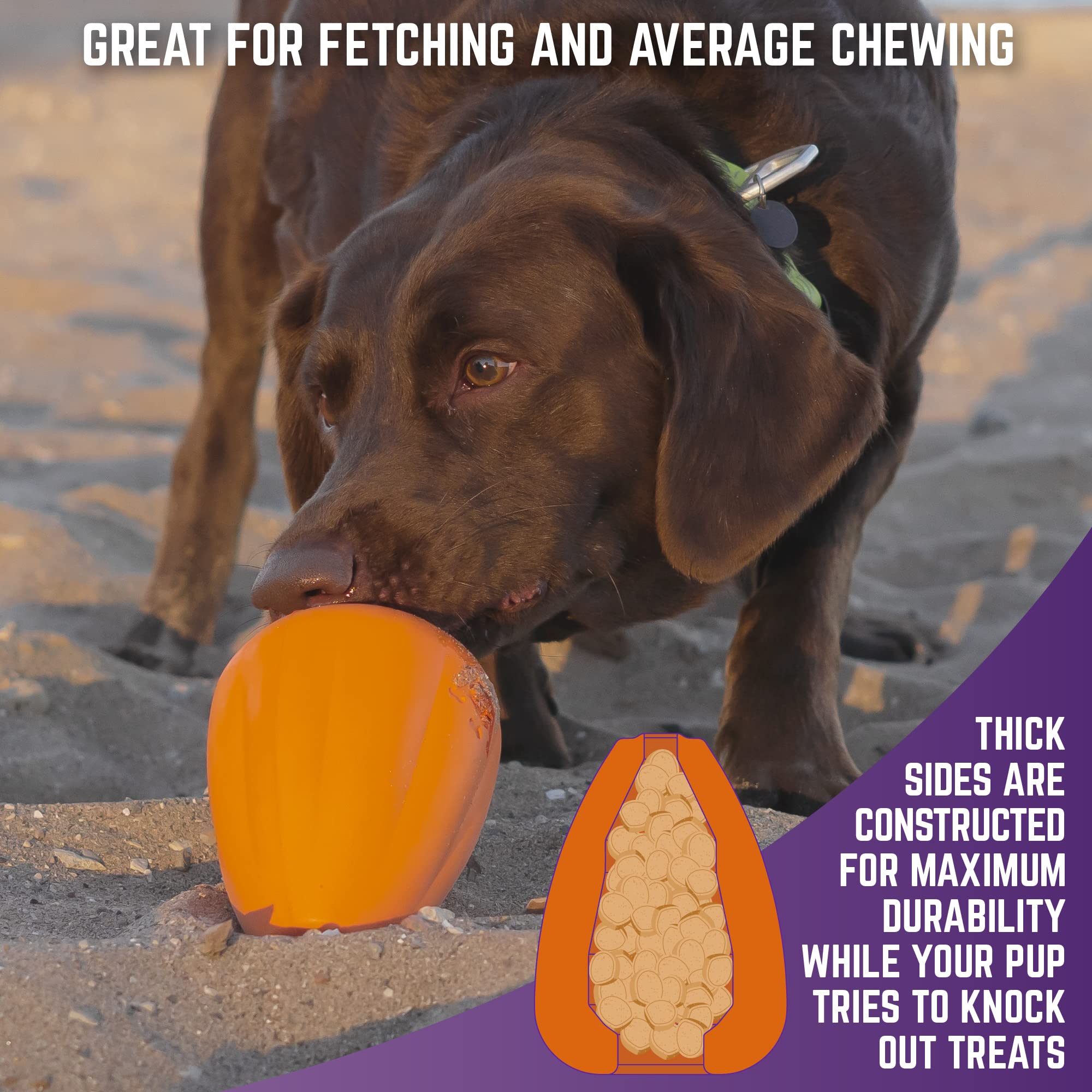 Chew King Premium Treat Dog Toy, Extremely Durable Natural Rubber Toy, Bacon Flavored Dog Toy, Orange, X-Large