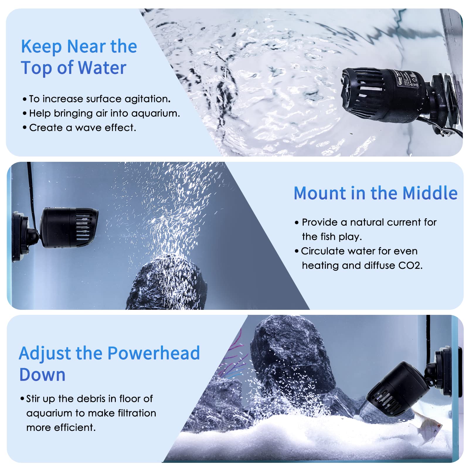 hygger Mini Wave Maker for 15-40 Gallon Aquarium with Magnetic Mount Quiet Powerhead for Saltwater and Freshwater Fish Tank 530