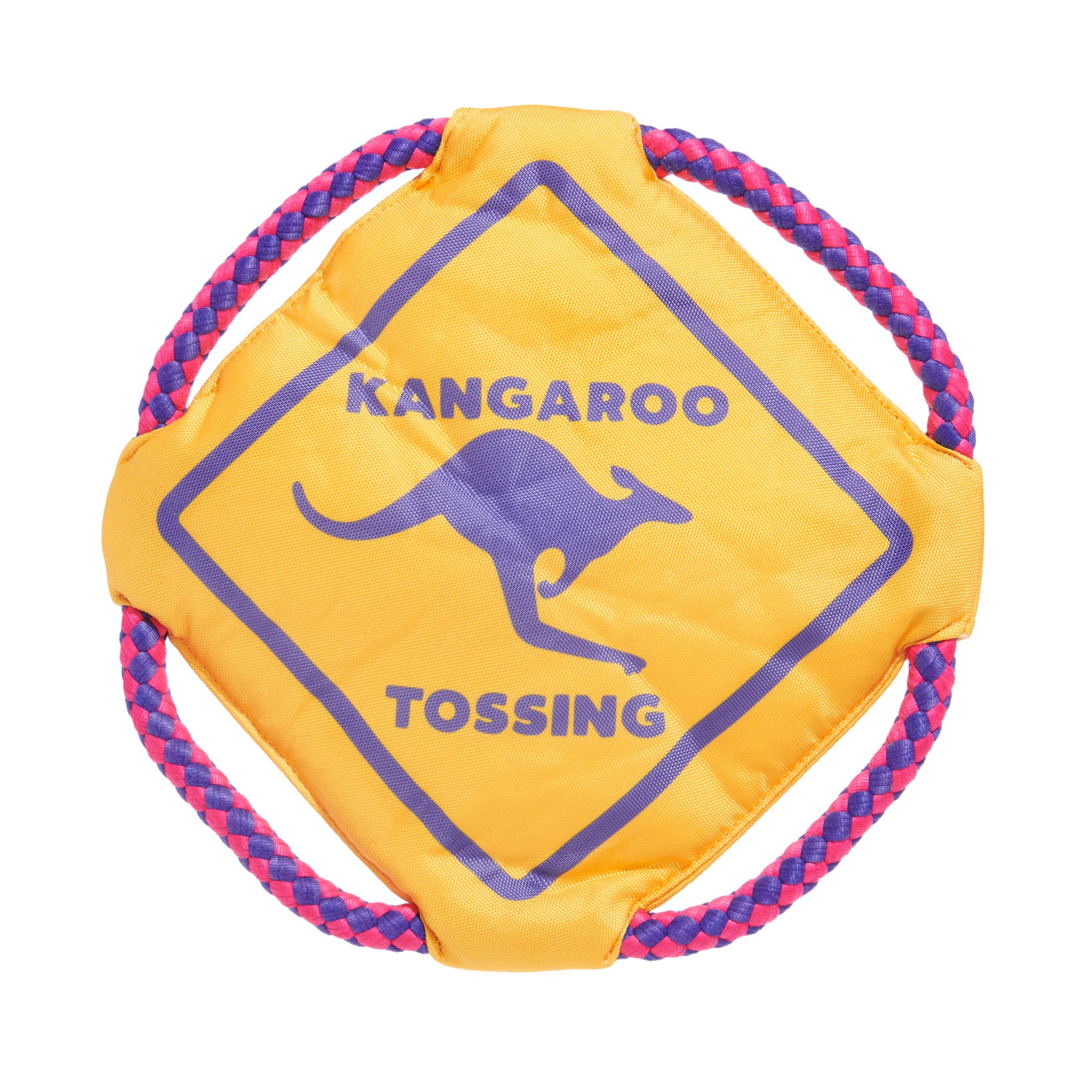 Barkbox Kangaroo Tossing Flying Disc Dog Toy | Fluff-Free Crinkle Disc with T-Shirt Rope Edge | Durable Fetch & Tug Toy for Dogs