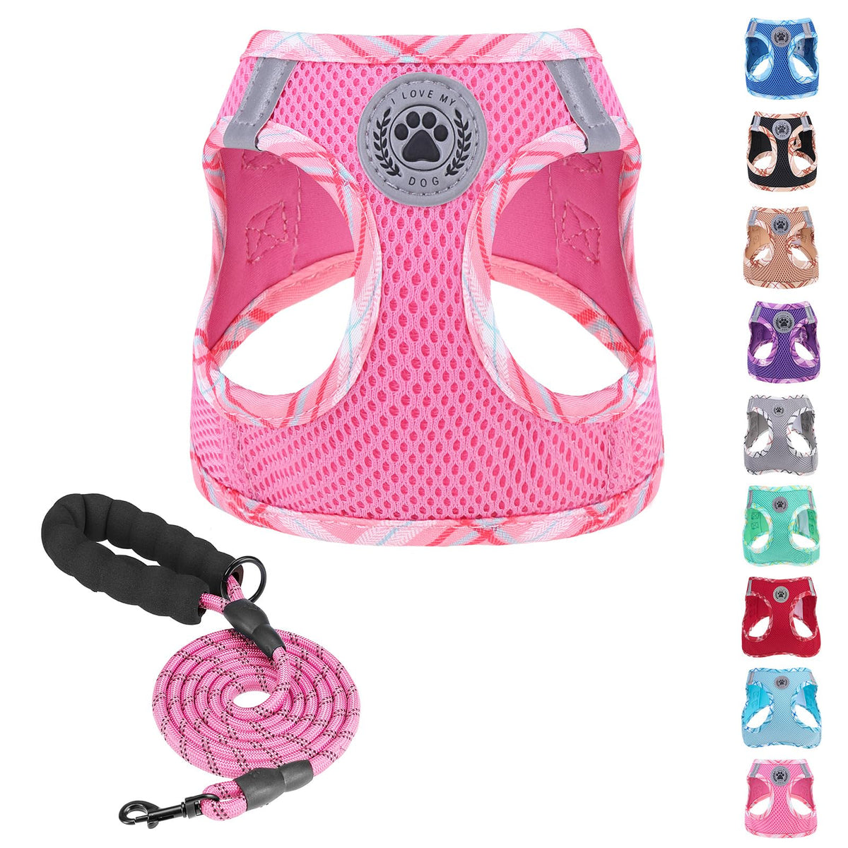 Beautyzoo Dog Harness And Leash Set For Small Medium Dogs,No Pull Step-In Harness For Puppy S M Sized Dogs And Cats,Air Mesh Adjustable Breathable Soft No Chock Escape Proof Vest Harnesses,Pink Xs