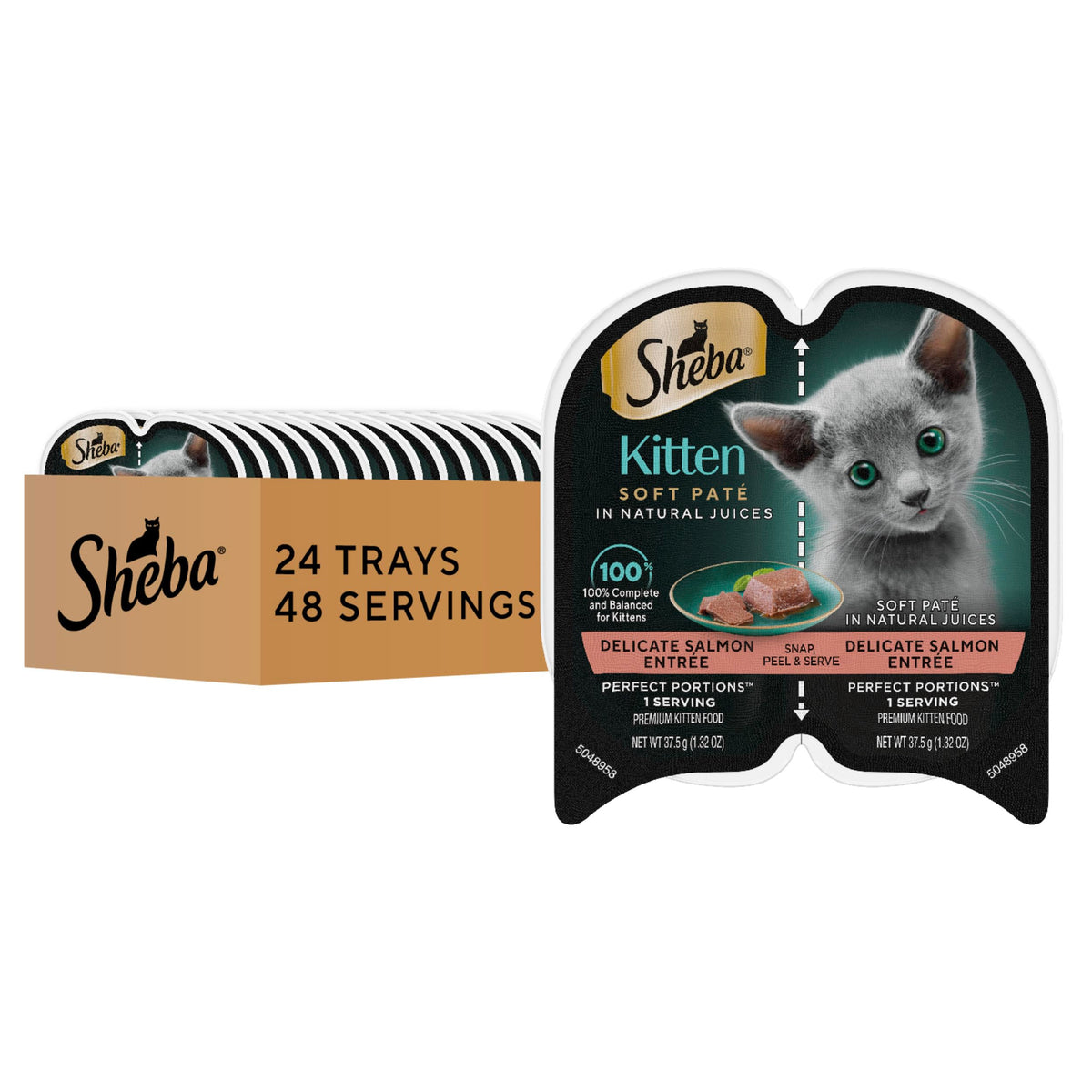 Sheba Perfect Portions Kitten Wet Cat Food Pate Salmon Entree, 2.6 Oz. Twin-Pack Trays (24 Count, 48 Servings)