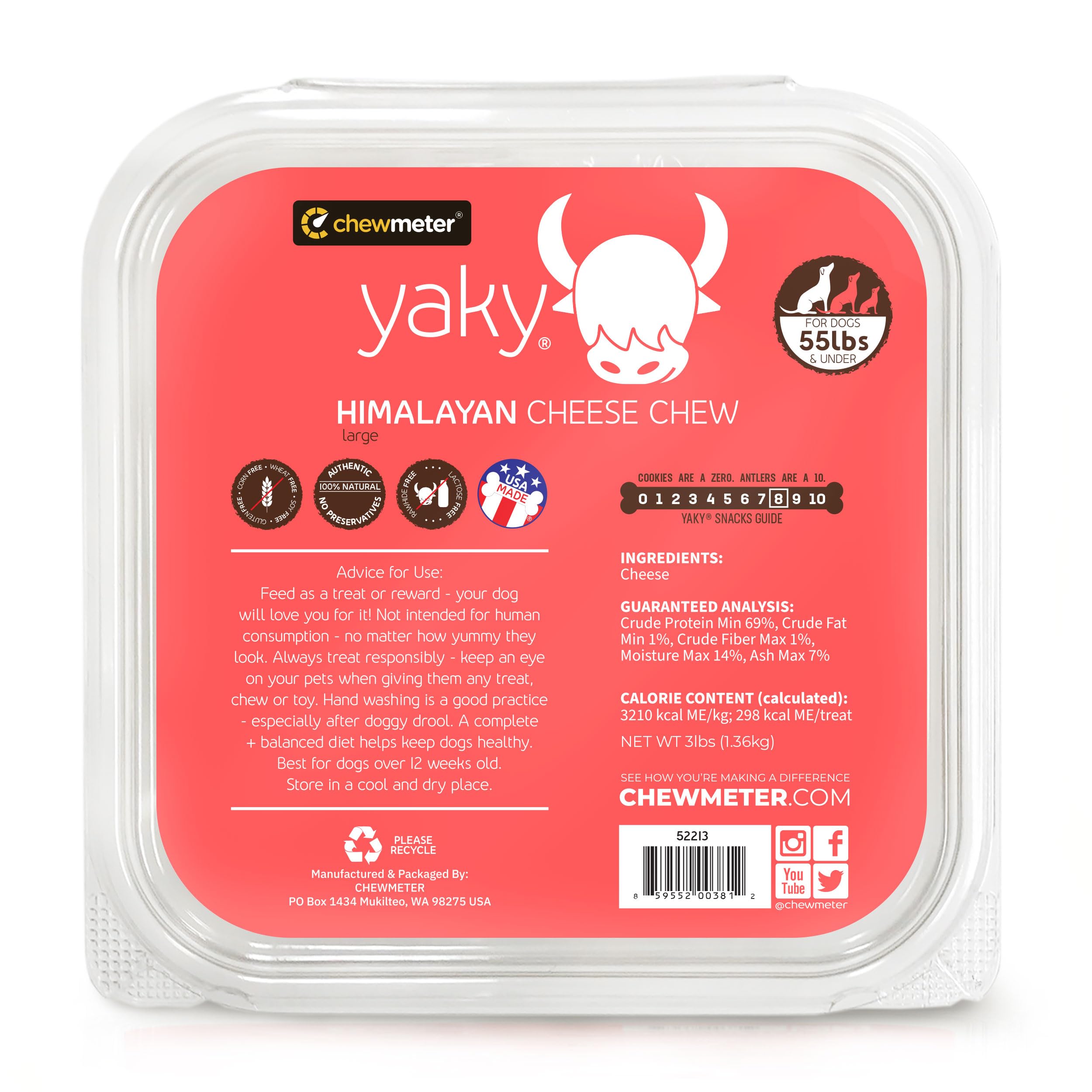 Chewmeter Himalayan Yaky Cheese Chew, 100% Natural, Long Lasting, Gluten Free, Healthy & Safe Dog Treats, Lactose & Grain Free,