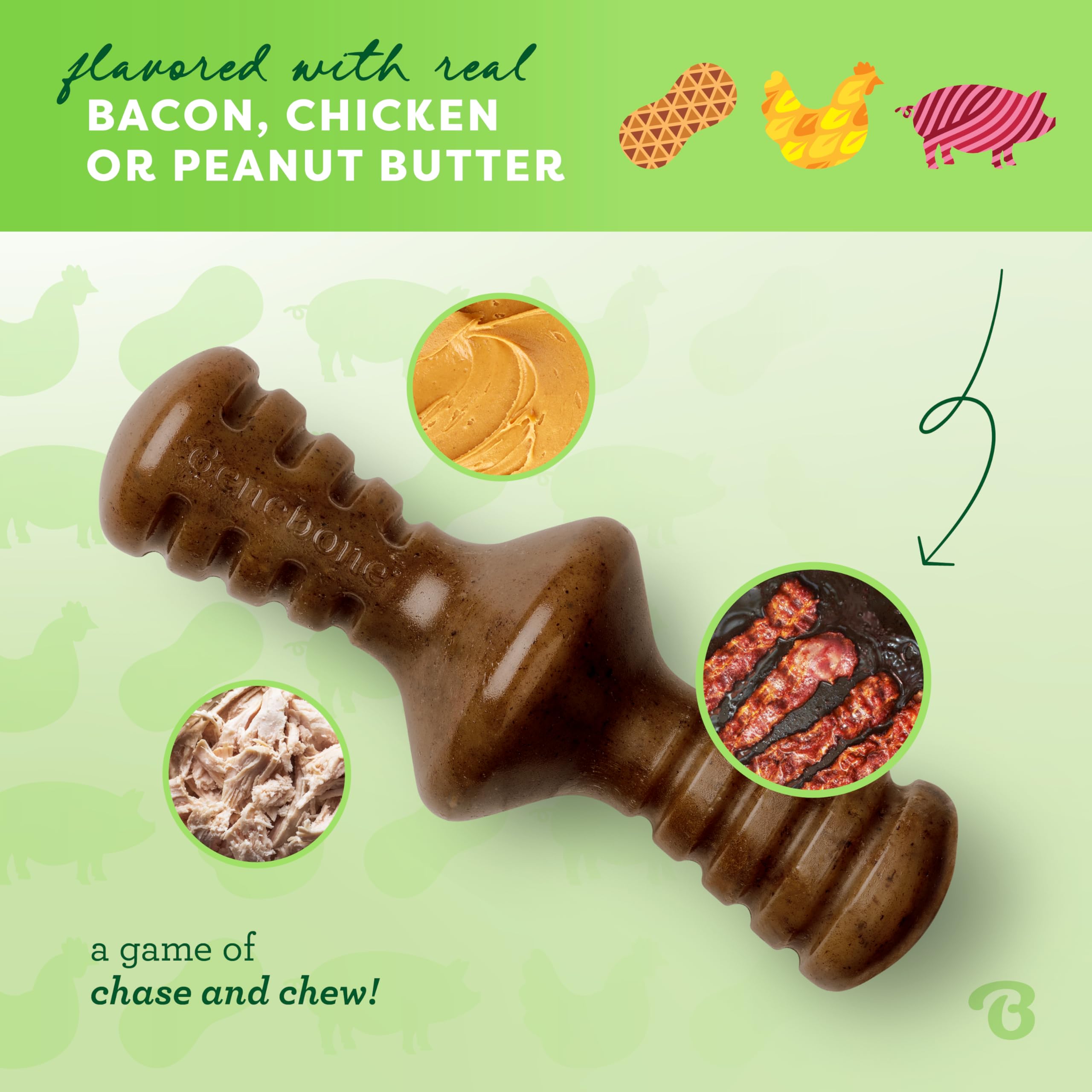 Benebone Zaggler Large Dog Chew Toy for Aggressive Chewers - Real Bacon Flavor, Made in USA, Brown