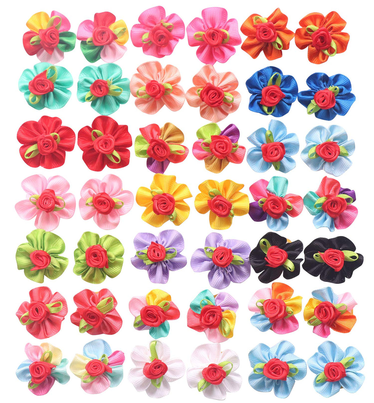 Yaka 40Pcs/(20Pairs) Hot Cute Small Dog Hair Bows Topknot Small Bowknot With Rubber Bands Pet Grooming Products Pet Hair Bows Hair Accessories 20 Colors (Round Flower)