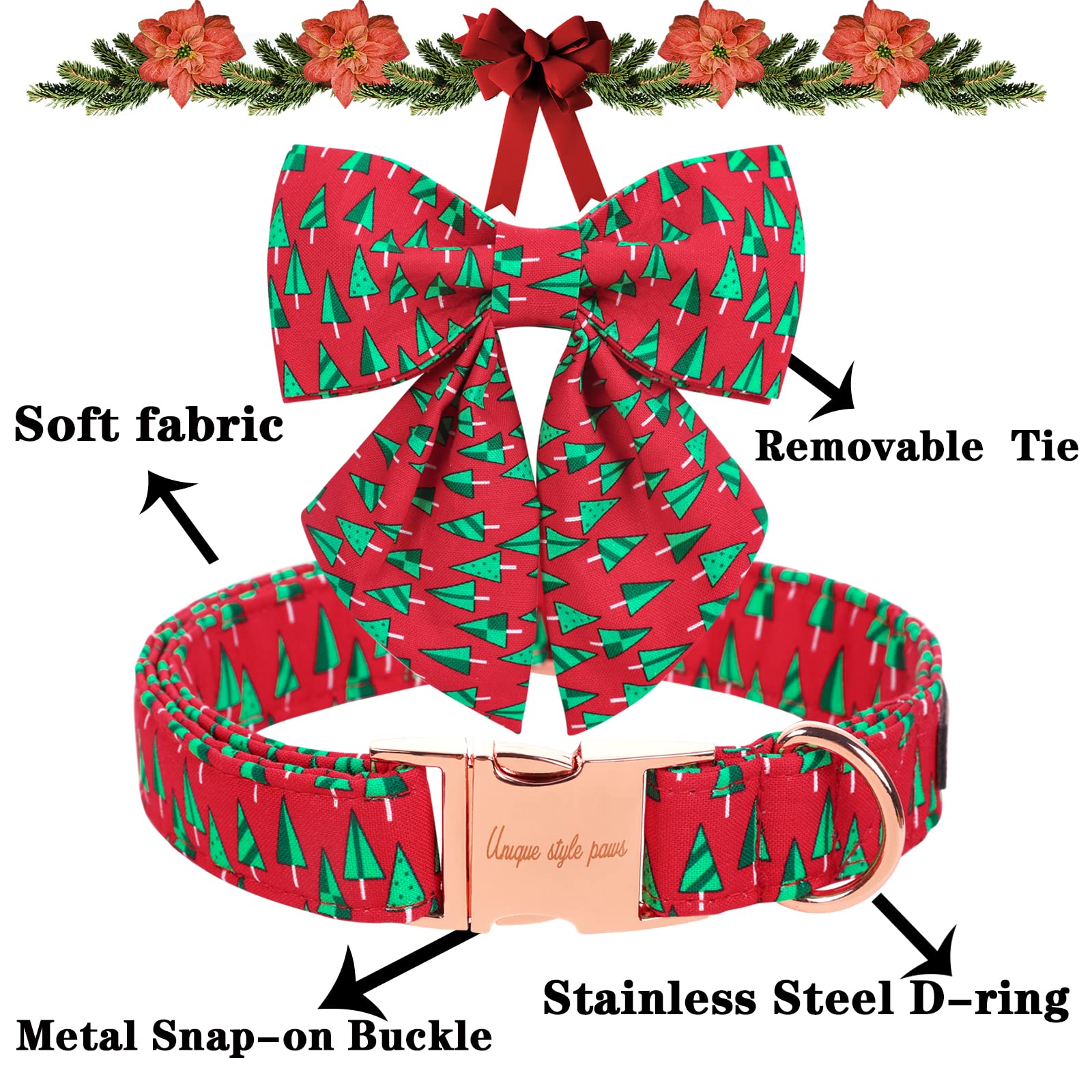 Unique Style Paws Christmas Dog Collar With Tie Best Winter For Small Medium Large Dogs-Christmas Tree-L