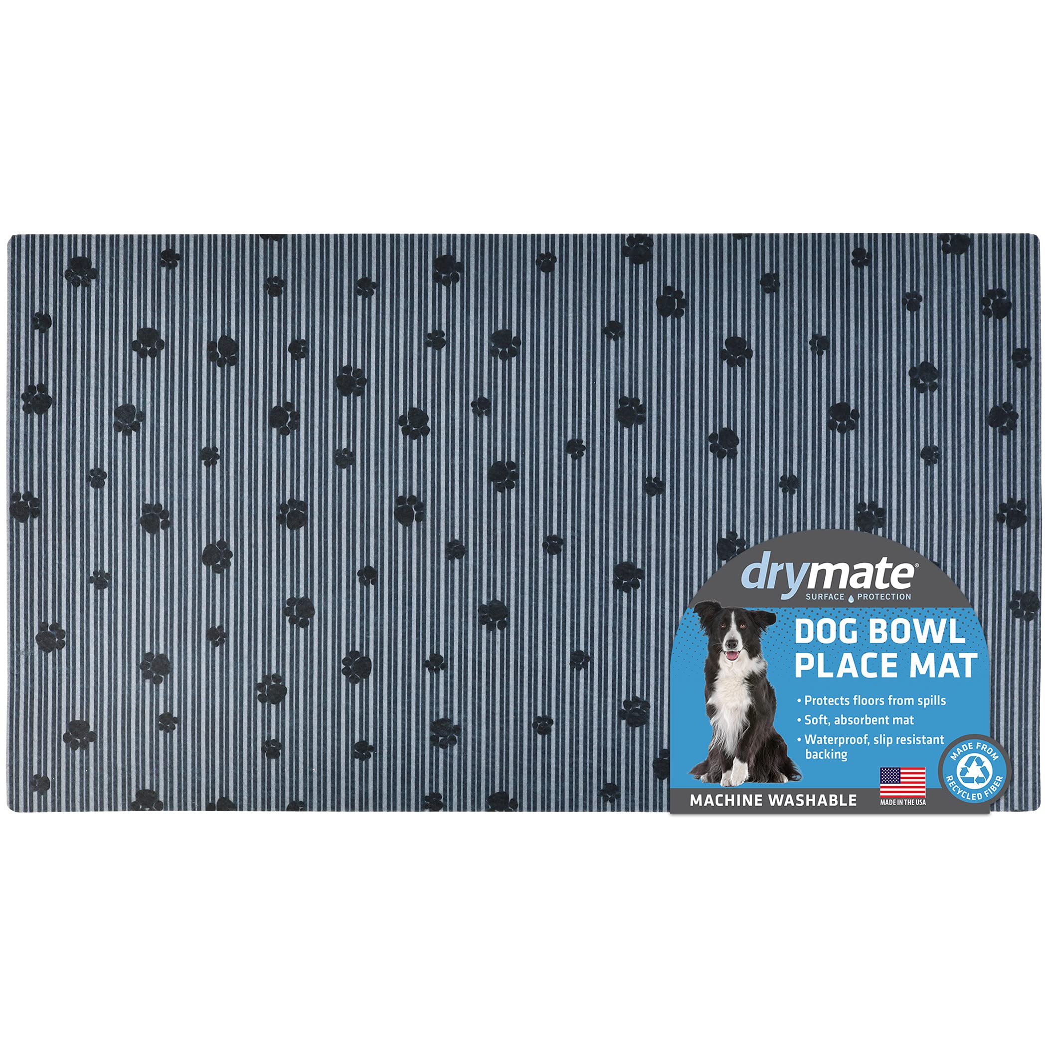 Drymate Pet Bowl Placemat, Dog & Cat Food Feeding Mat - Absorbent Fabric, Waterproof Backing, Slip-Resistant - Machine Washable/