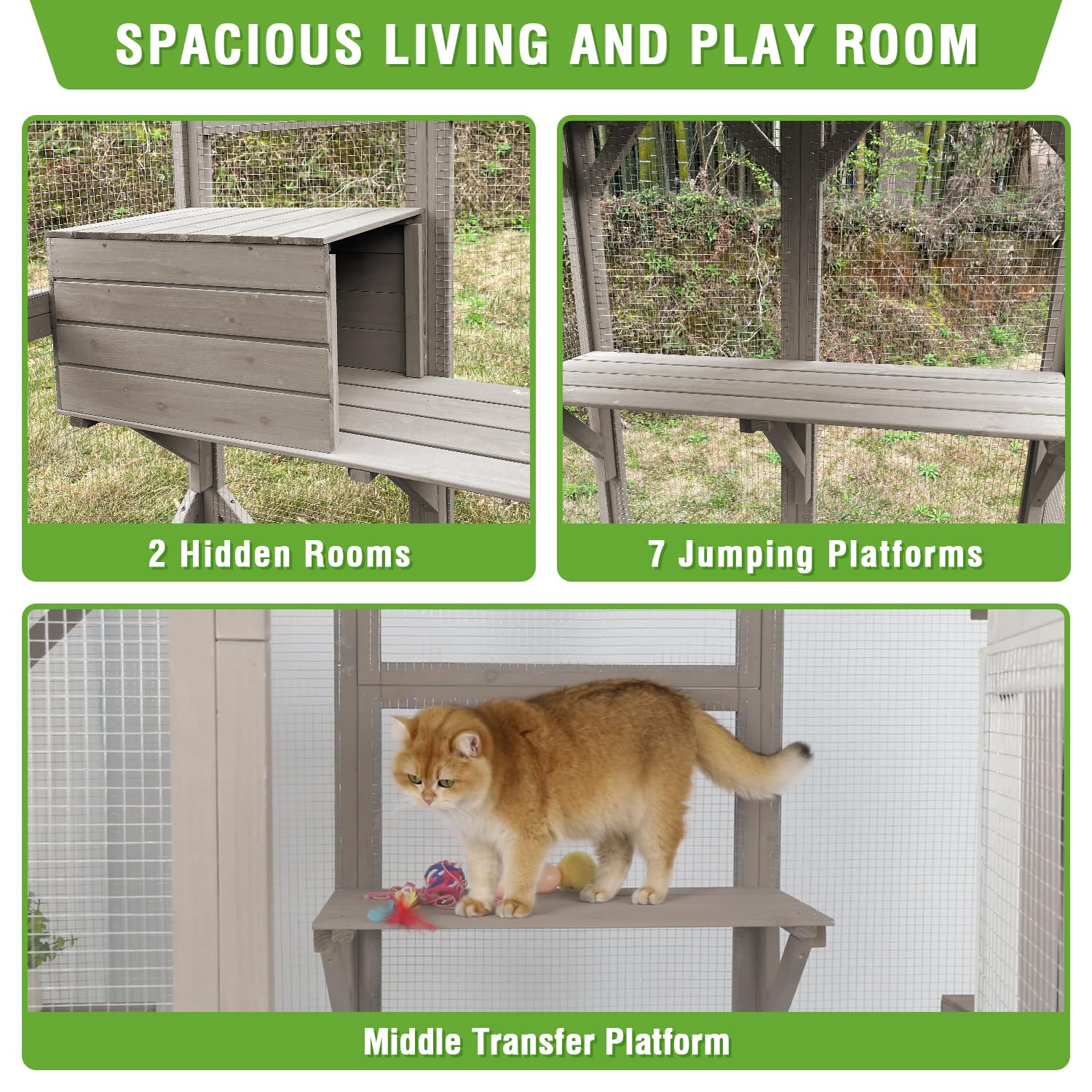 PetsCosset 70.5 Large Cat Catio 4 Tier Outside Wooden Outdoor Cat Enclosures for Outdoor Indoor Cats,Kitten House with Window,We