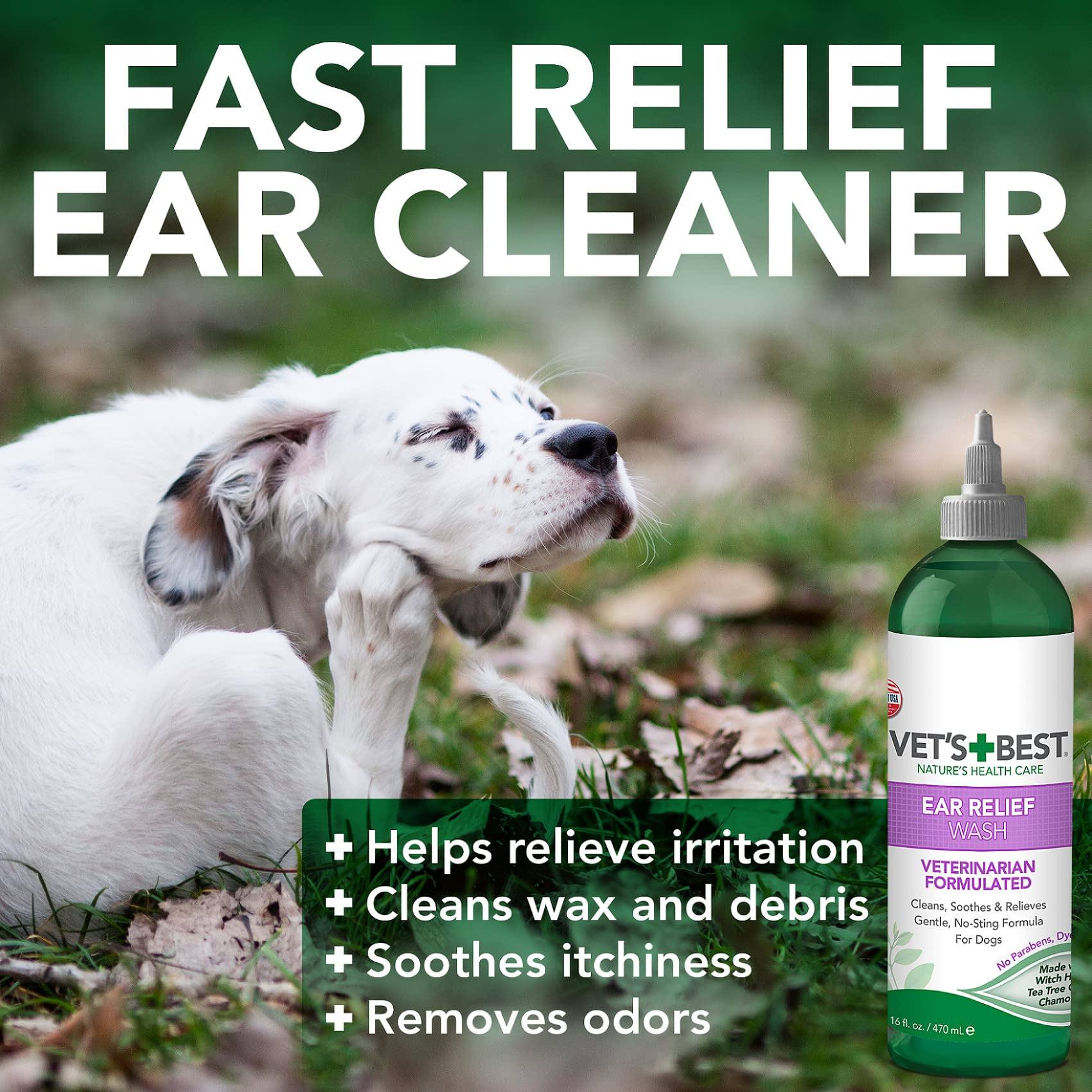 Vets Best Ear Relief Wash Cleaner for Dogs, 16 oz Refill