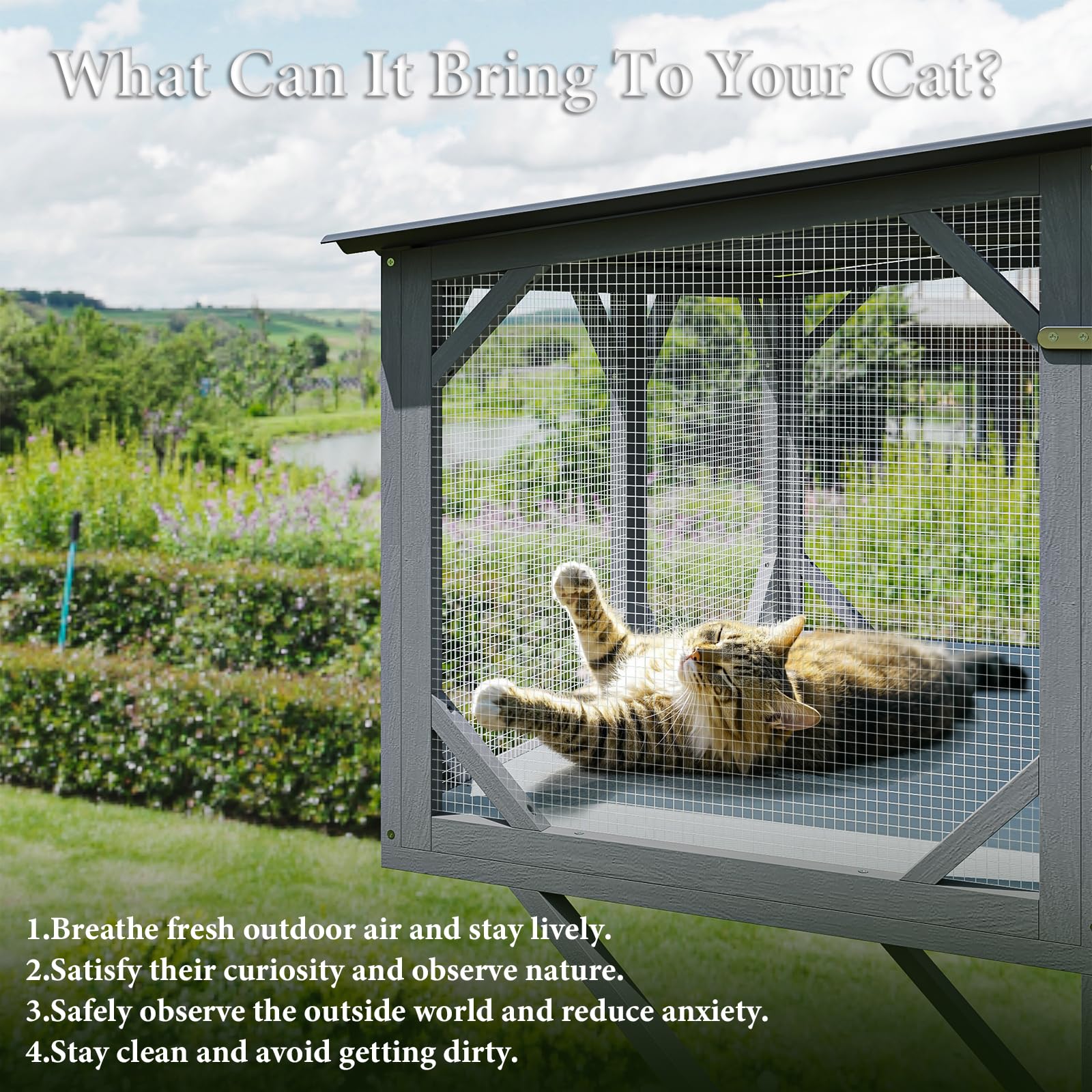 Waleaf Cat Window Box, 43.3  Catio Outdoor Cat Enclosure for Sunbathing, Napping & Overlooking, Sturdy Window Perch for Large In