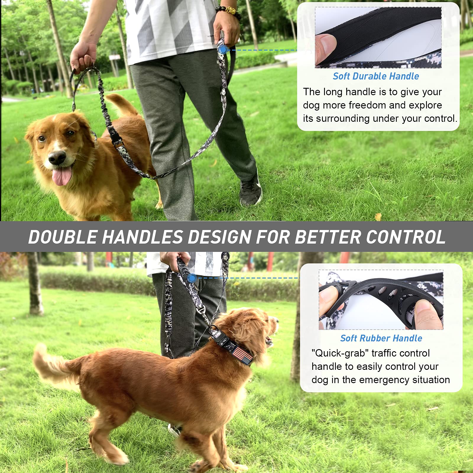 Hotsky Dog Leash, 4Ft 6Ft Adjustable Heavy Duty Dog Leash With Car Seat Belt And Double Handle For Medium Large Dogs, 4-In-1 Multifunctional Shock Absorbing Strong Dog Lead For Dogs Training, Walking