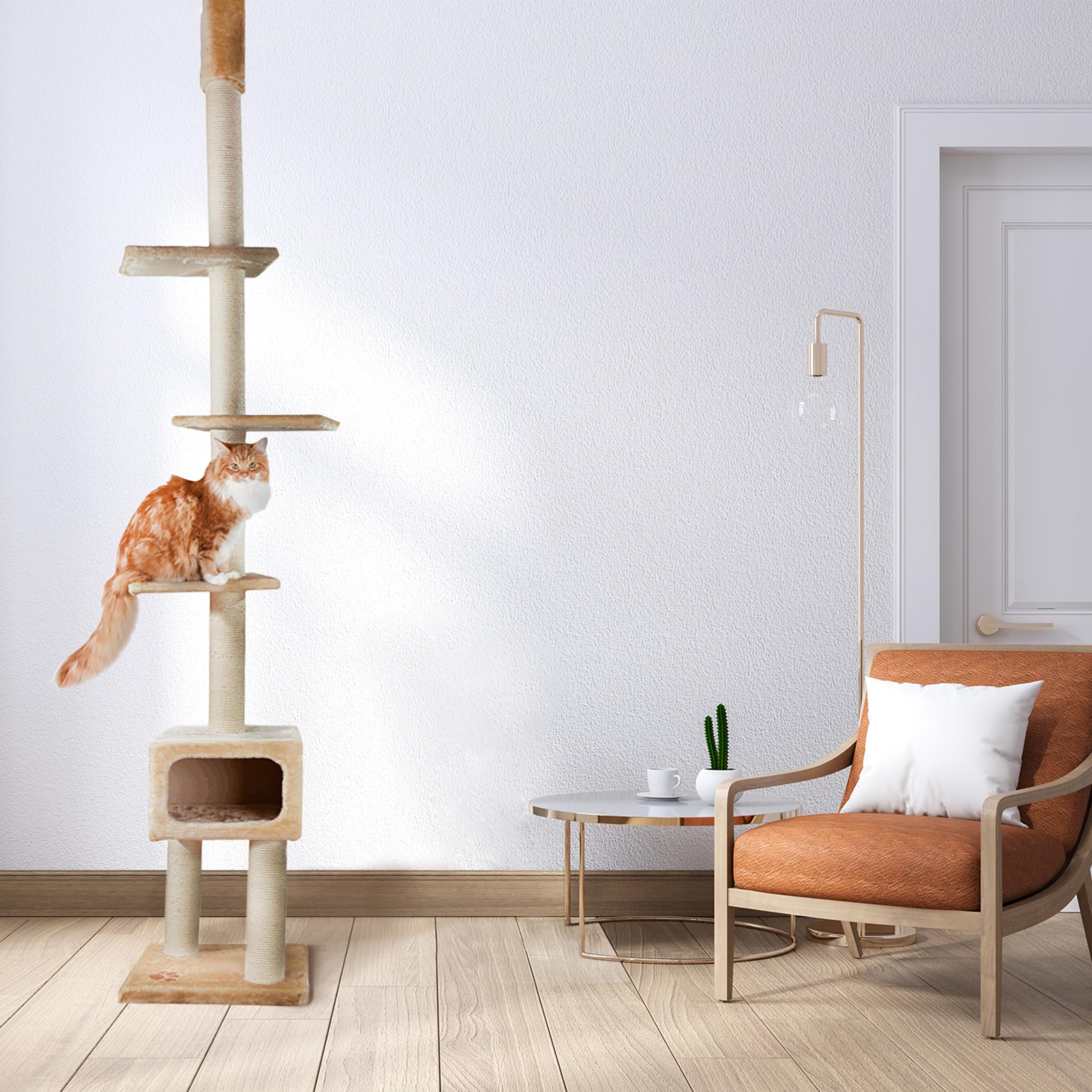 Trixie Santander Floor To Ceiling Cat Tower, Adjustable 96'-108' Height Sisal Cat Scratcher, Cat Condo, Platforms
